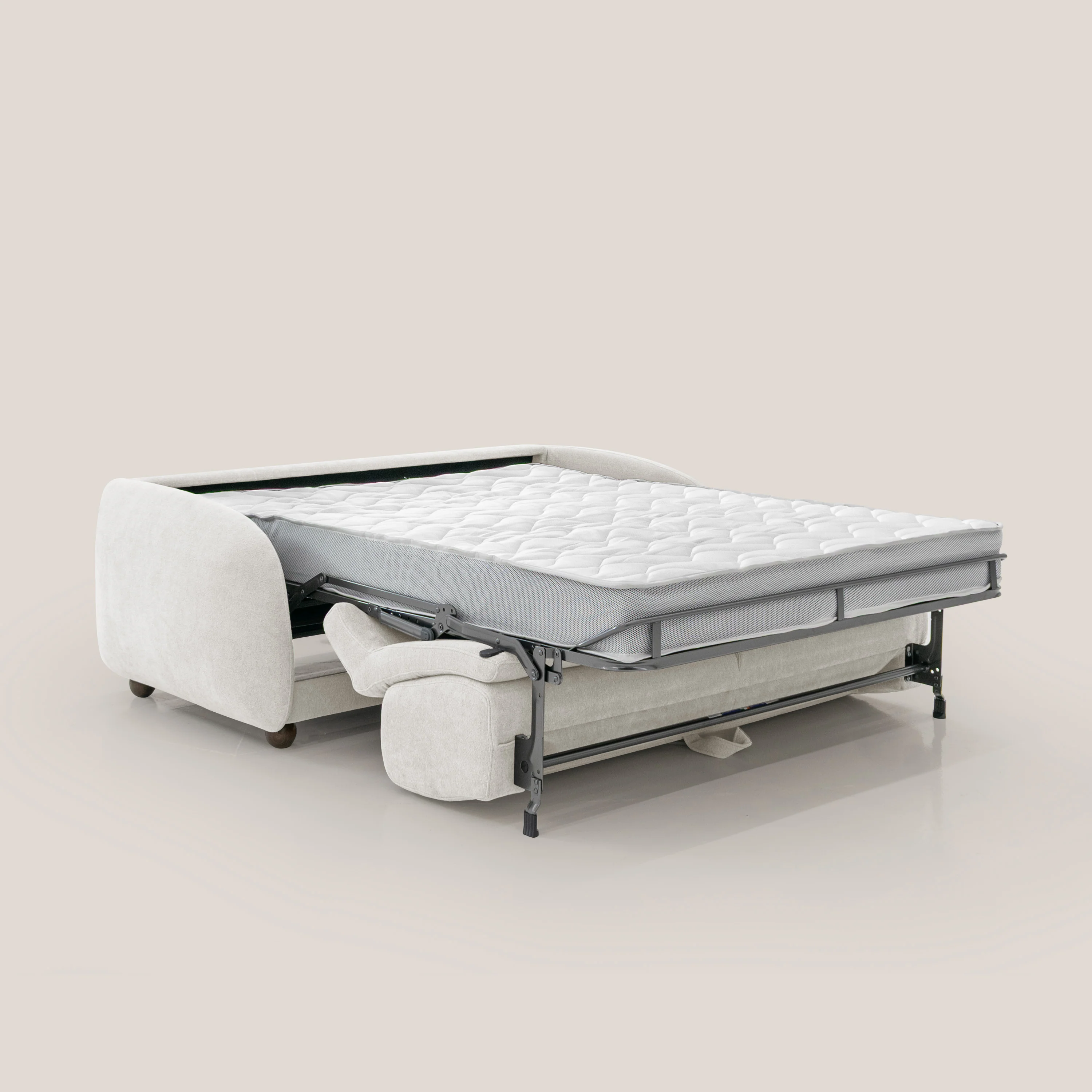 Giglio canapé convertible Japandi  178 cm (mat. 120x197 cm) avec MÉCANIQUE À LATTES et matelas H 18cm en bouclette imperméable T07 blanc - Image 2