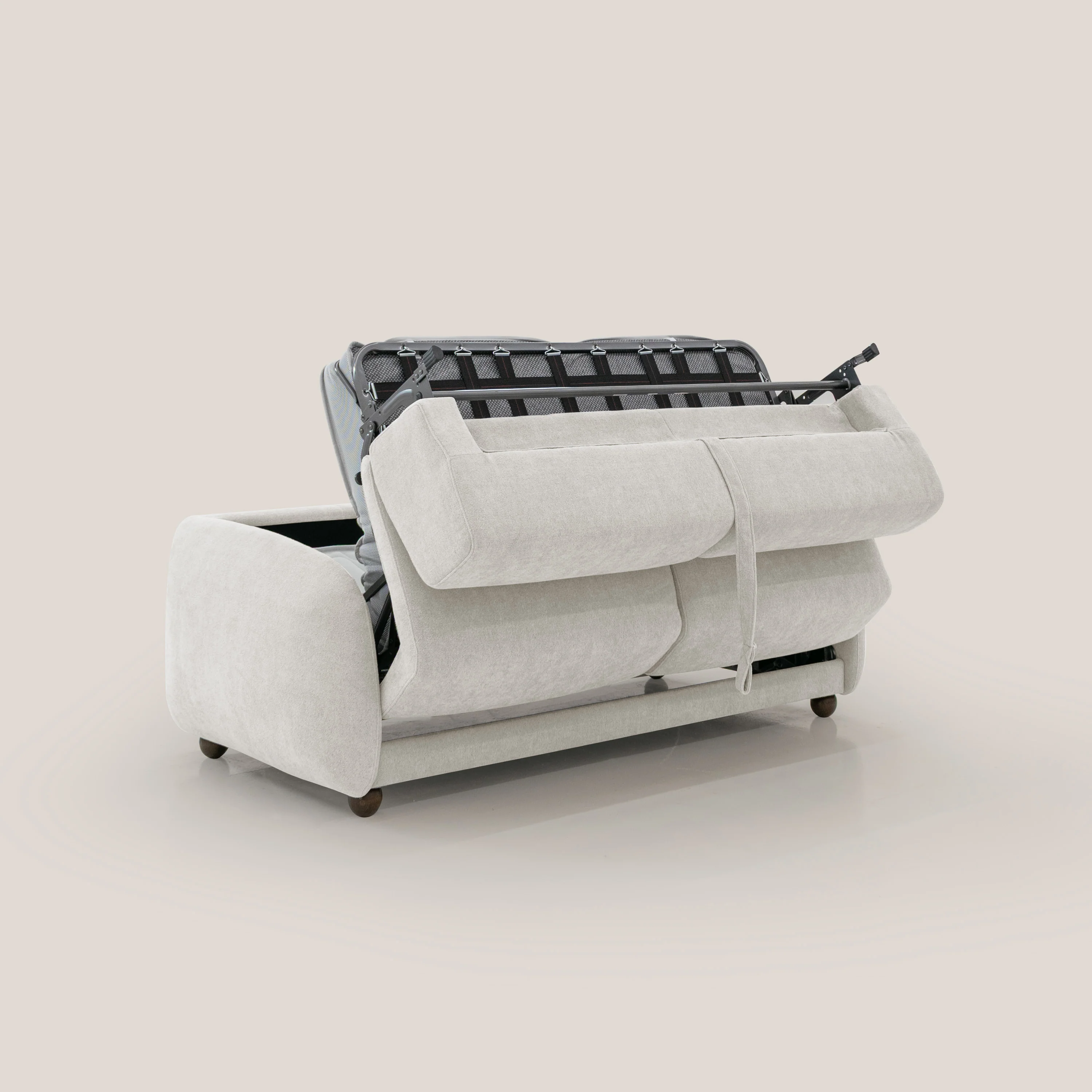 Giglio canapé convertible Japandi  178 cm (mat. 120x197 cm) avec MÉCANIQUE À LATTES et matelas H 18cm en bouclette imperméable T07 blanc - Image 3