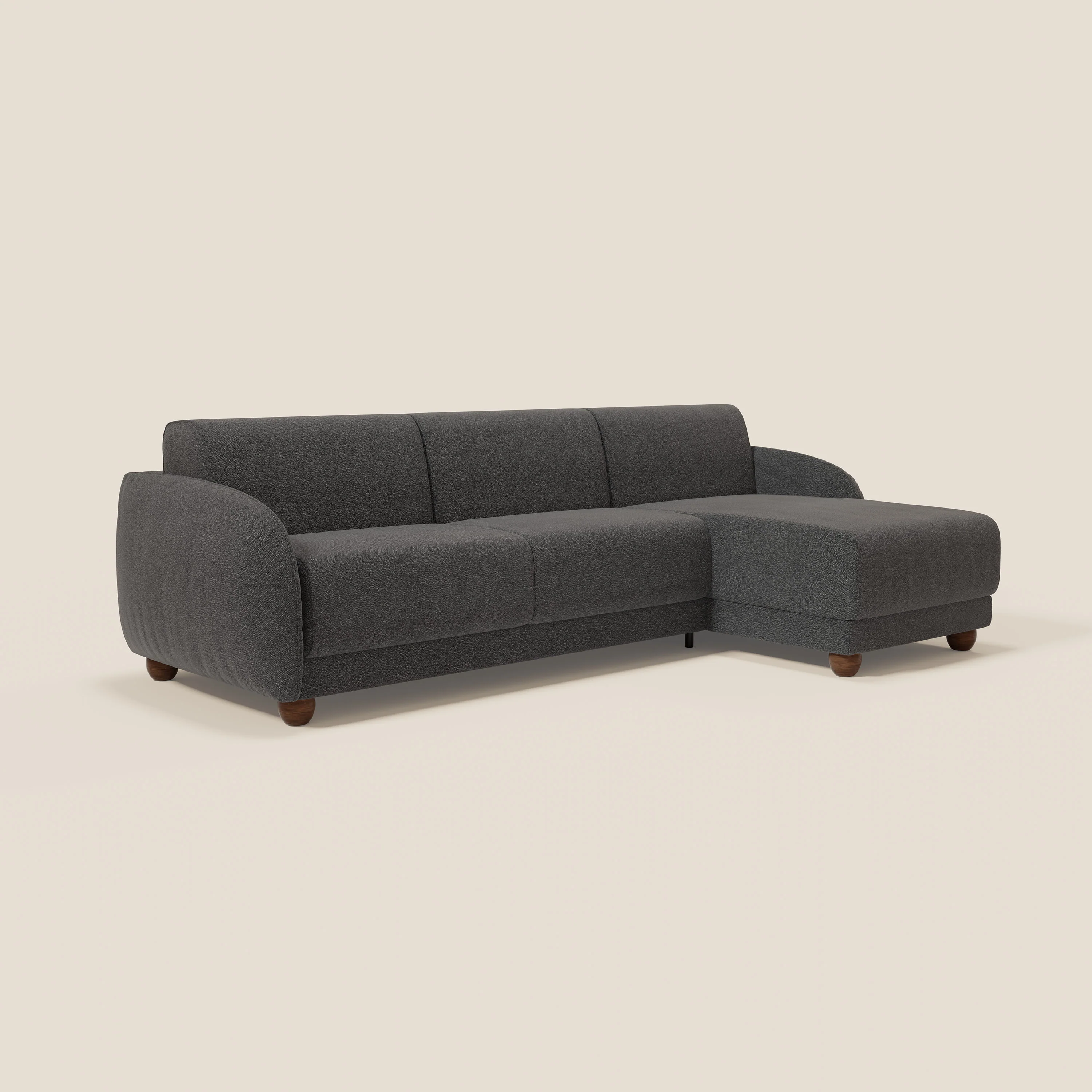 Giglio Canapé d'angle convertible avec matelas H18 cm et chaise longue coffre en bouclette douce T07 anthracite - Image 3