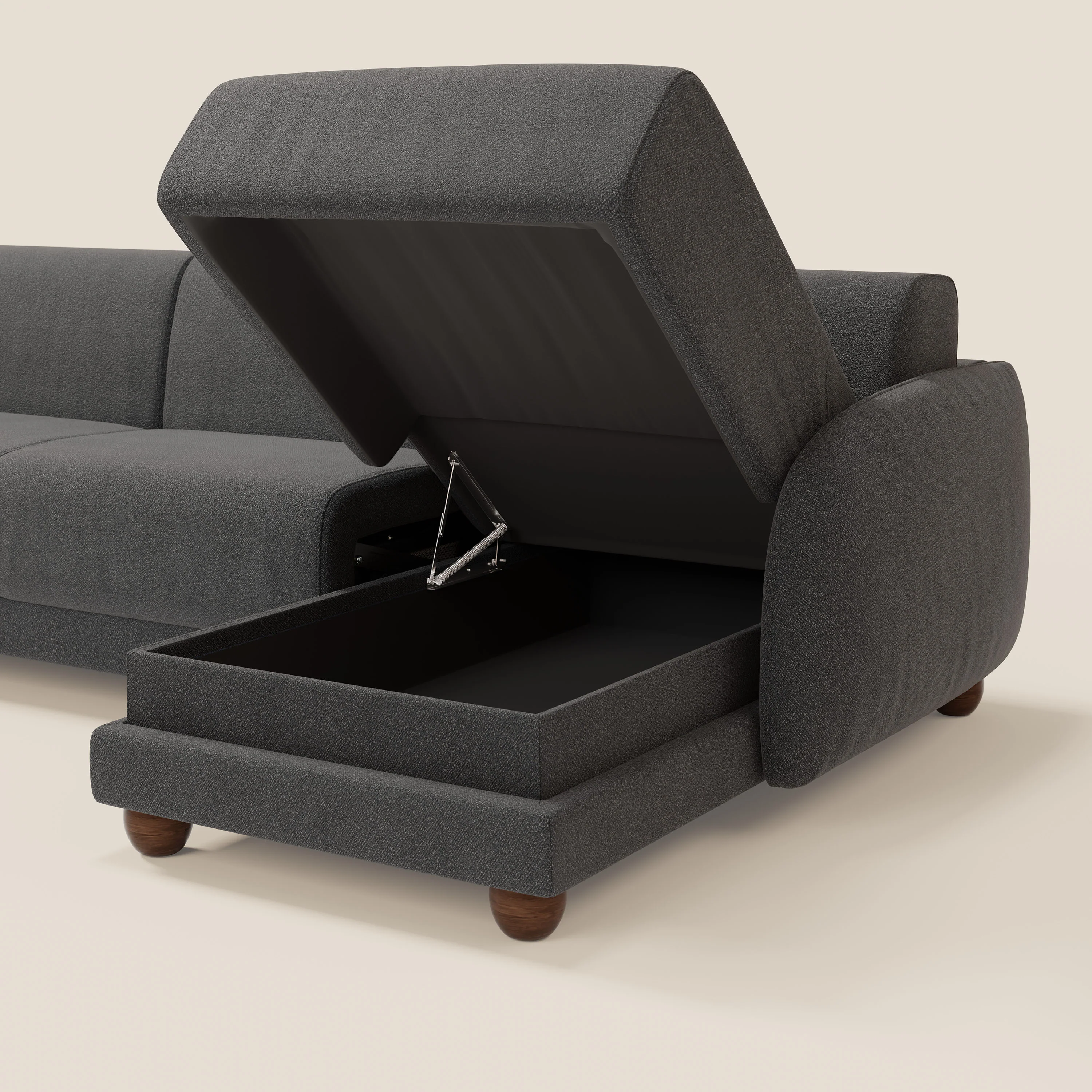 Giglio Canapé d'angle convertible avec matelas H18 cm et chaise longue coffre en bouclette douce T07 anthracite - Image 5