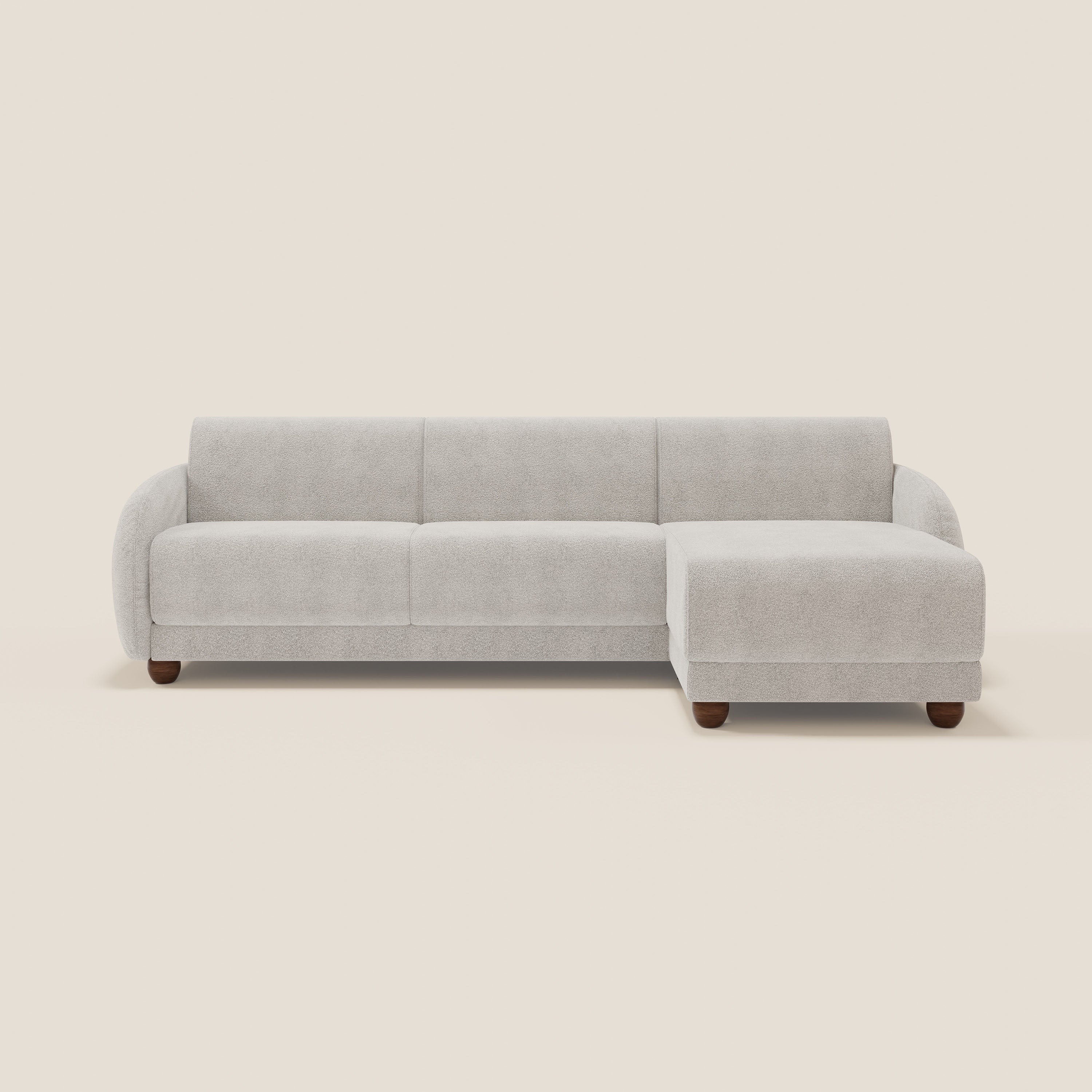 Giglio Canapé d'angle convertible avec matelas H18 cm et chaise longue coffre en bouclette douce T07 blanc