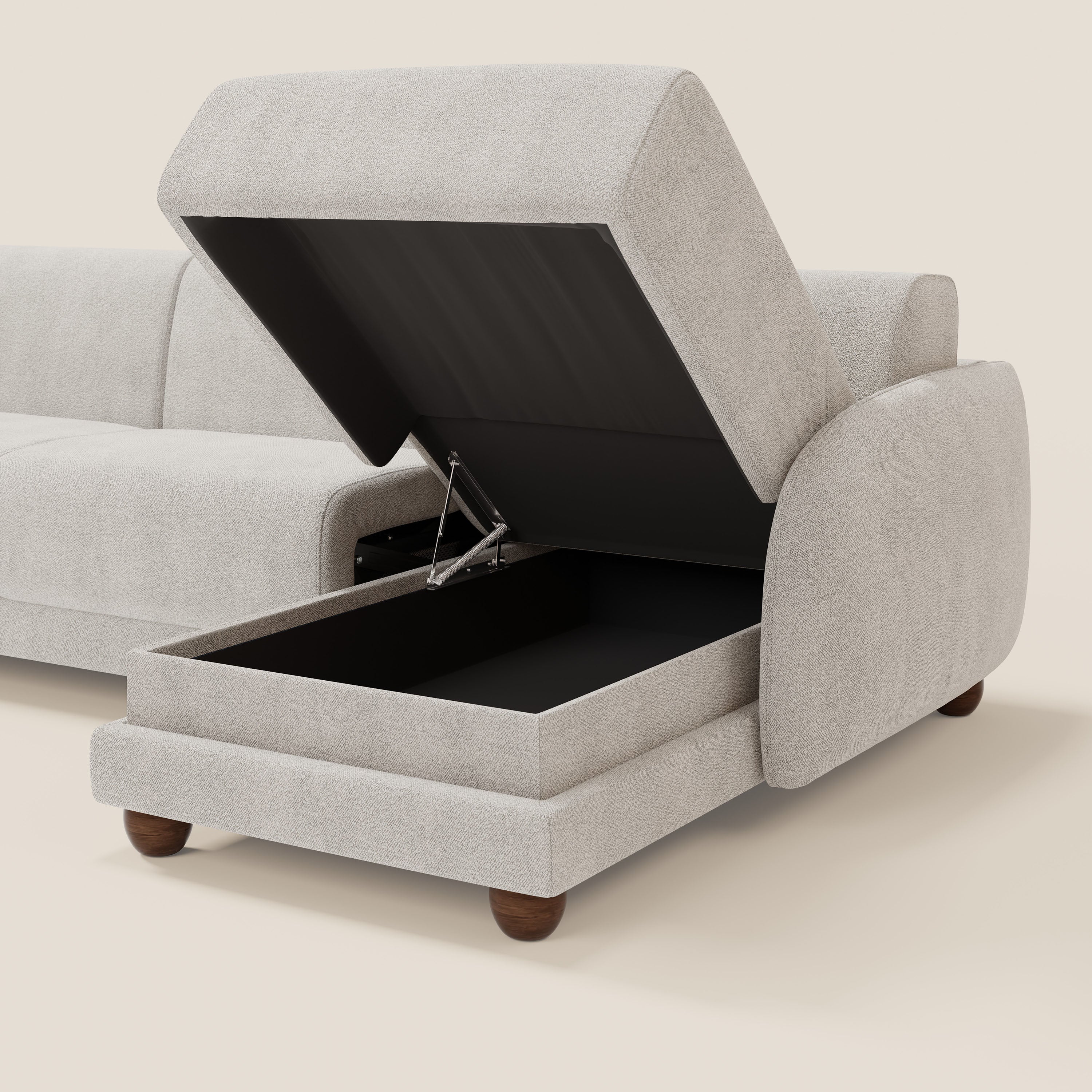 Giglio Canapé d'angle convertible avec matelas H18 cm et chaise longue coffre en bouclette douce T07 blanc - Image 5