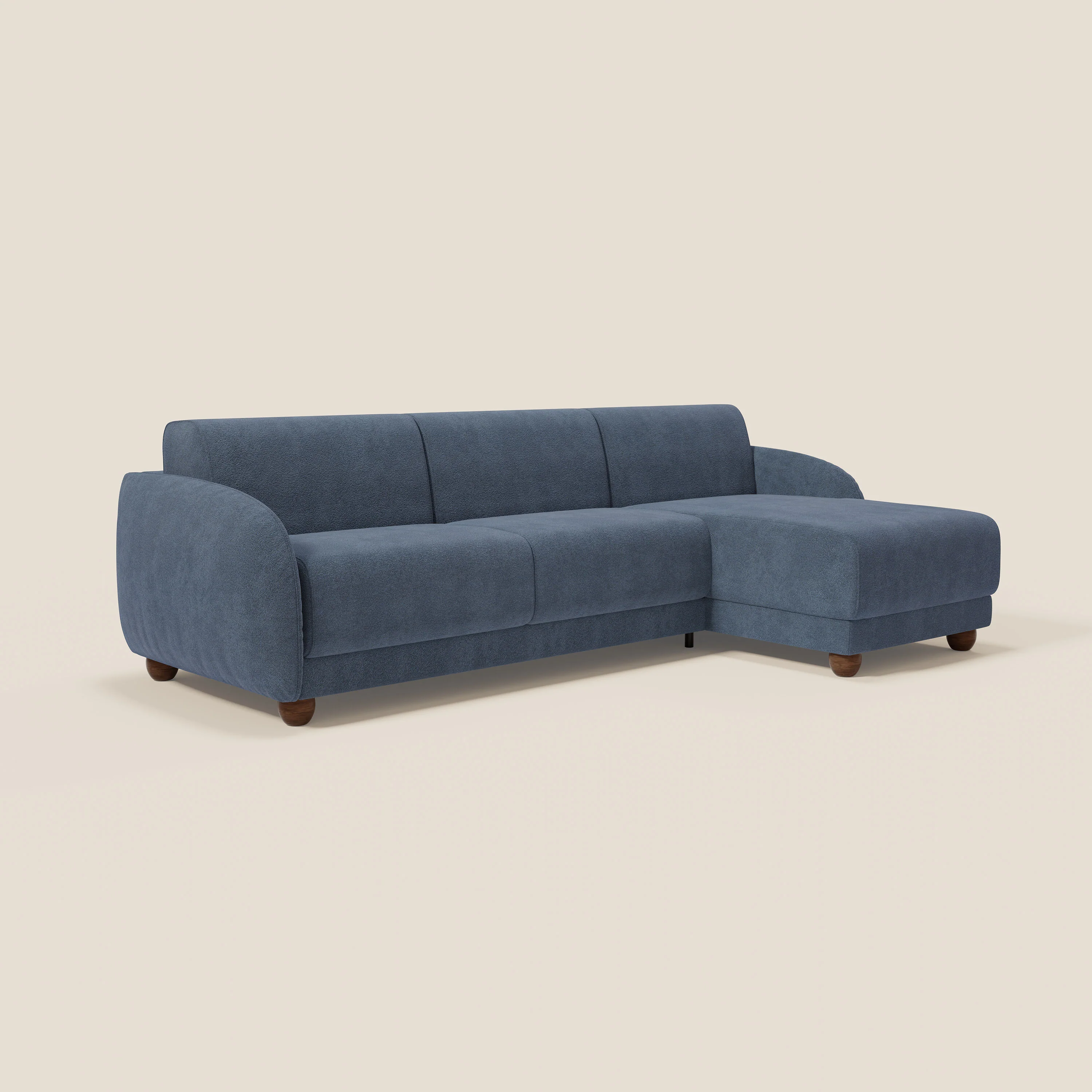 Giglio Canapé d'angle convertible avec matelas H18 cm et chaise longue coffre en bouclette douce T07 bleu - Image 3