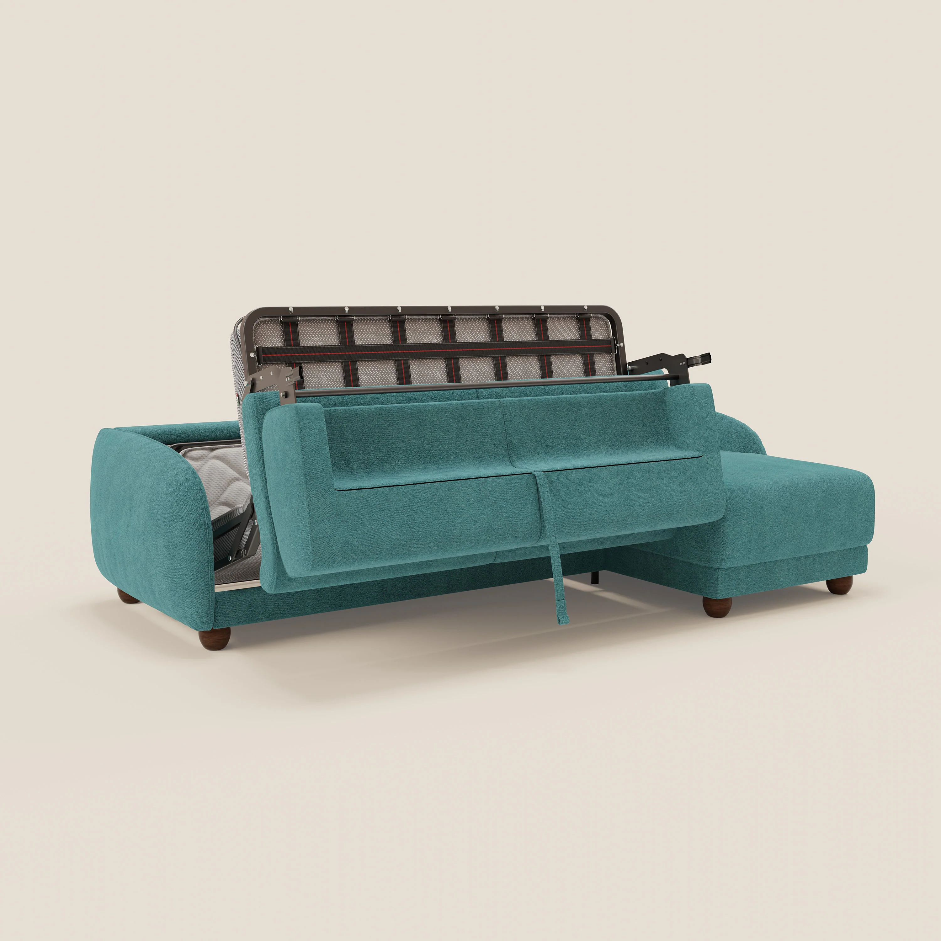 Giglio Canapé d'angle convertible avec matelas H18 cm et chaise longue coffre en bouclette douce T07 bleu ciel - Image 10