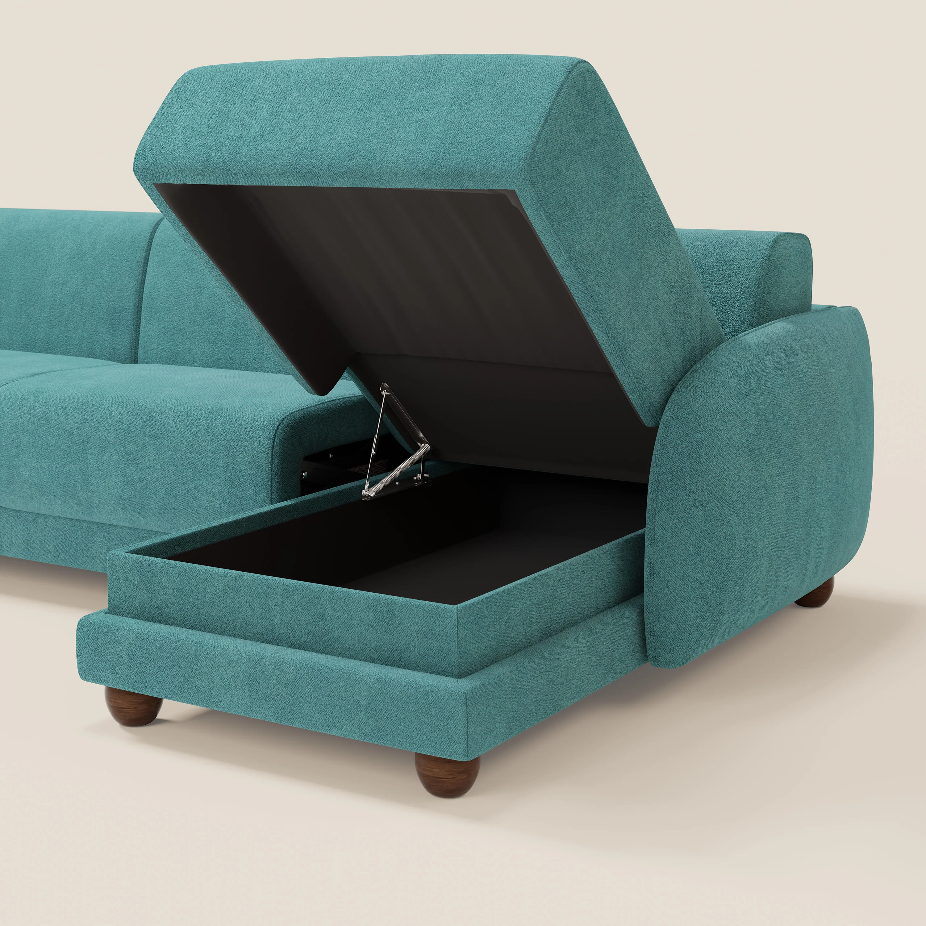 Giglio Canapé d'angle convertible avec matelas H18 cm et chaise longue coffre en bouclette douce T07 bleu ciel - Image 5