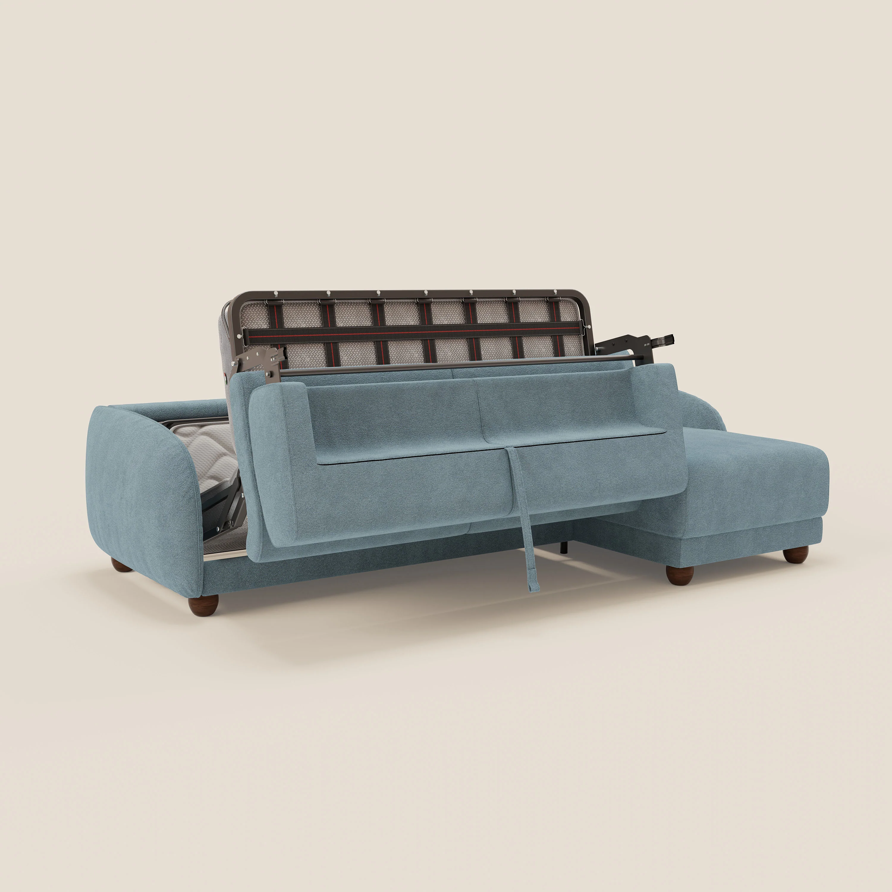 Giglio Canapé d'angle convertible avec matelas H18 cm et chaise longue coffre en bouclette douce T07 bleu pastel - Image 10