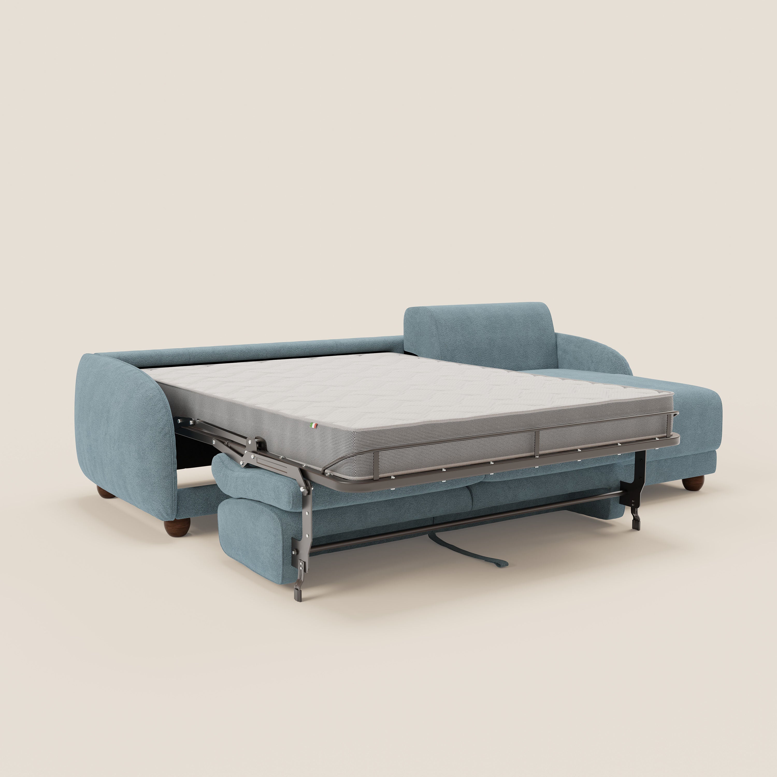Giglio Canapé d'angle convertible avec matelas H18 cm et chaise longue coffre en bouclette douce T07 bleu pastel - Image 11
