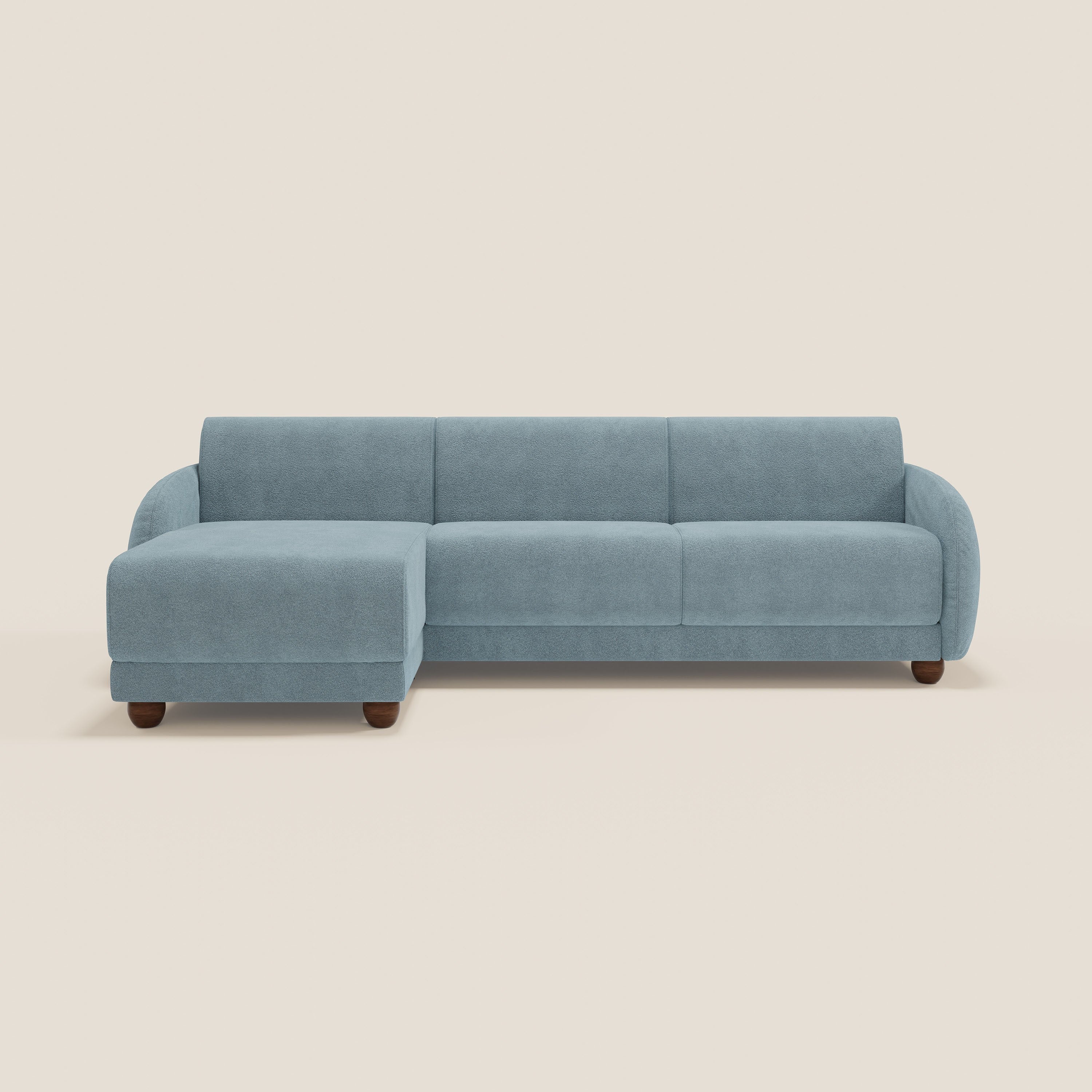 Giglio Canapé d'angle convertible avec matelas H18 cm et chaise longue coffre en bouclette douce T07 bleu pastel - Image 12