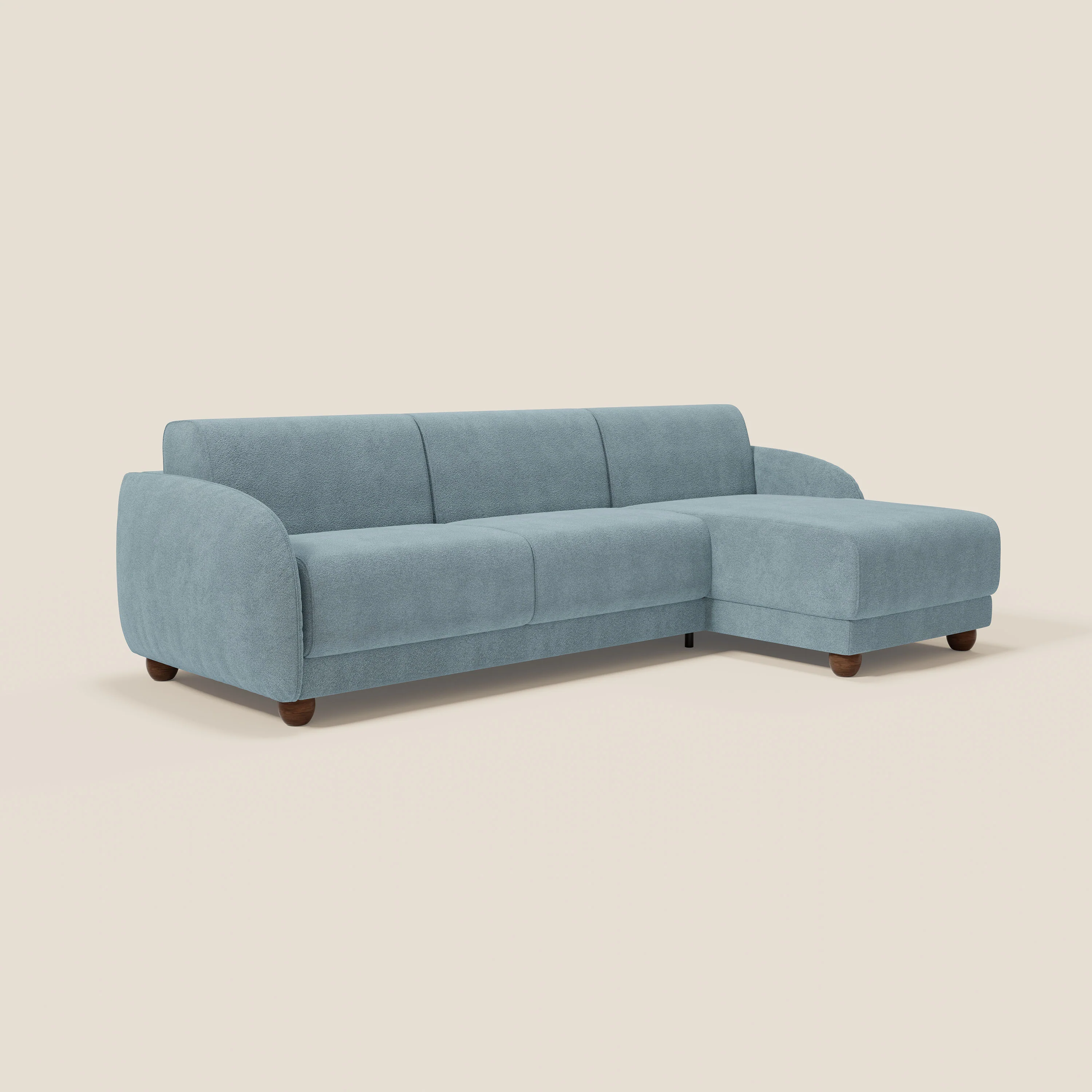 Giglio Canapé d'angle convertible avec matelas H18 cm et chaise longue coffre en bouclette douce T07 bleu pastel - Image 3