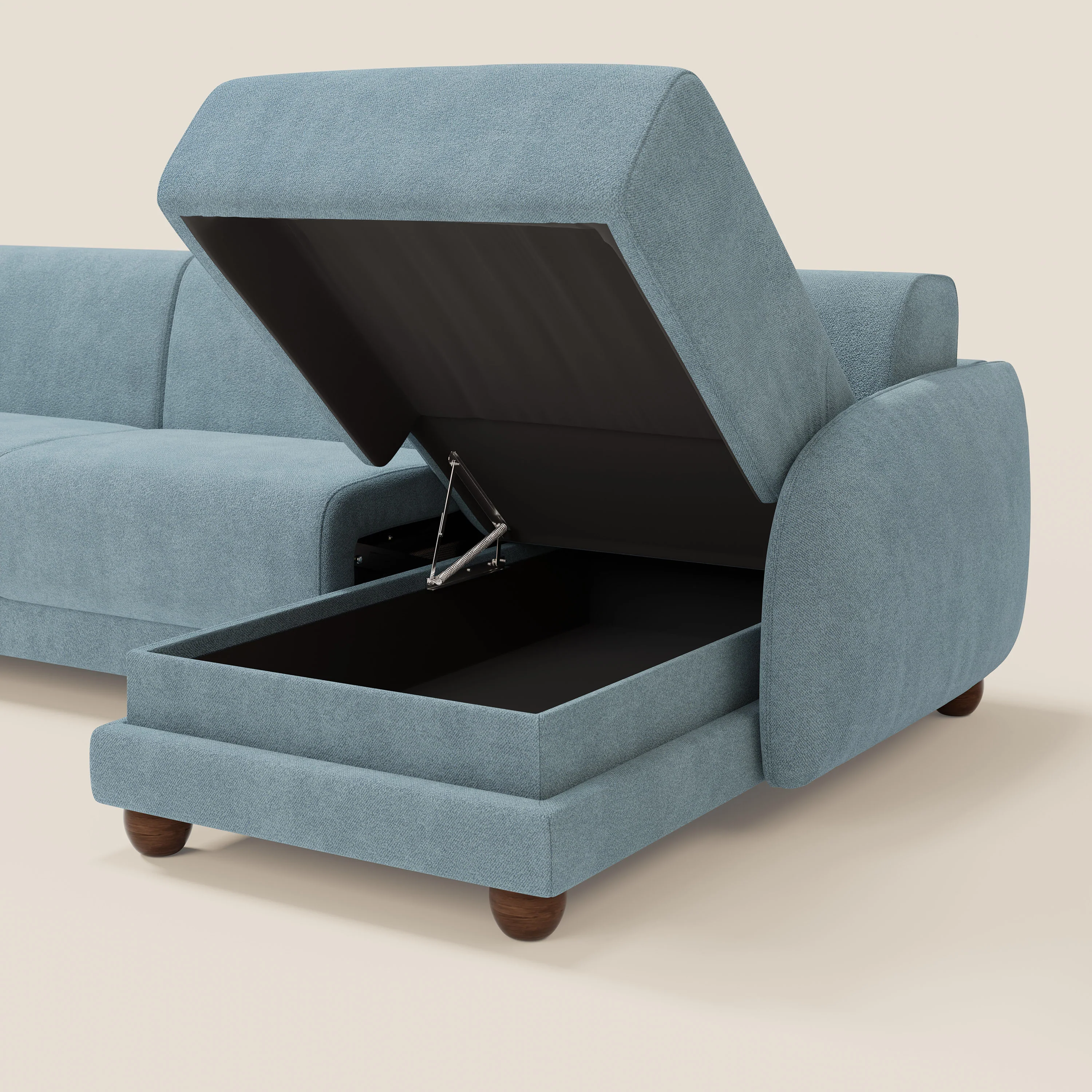 Giglio Canapé d'angle convertible avec matelas H18 cm et chaise longue coffre en bouclette douce T07 bleu pastel - Image 5