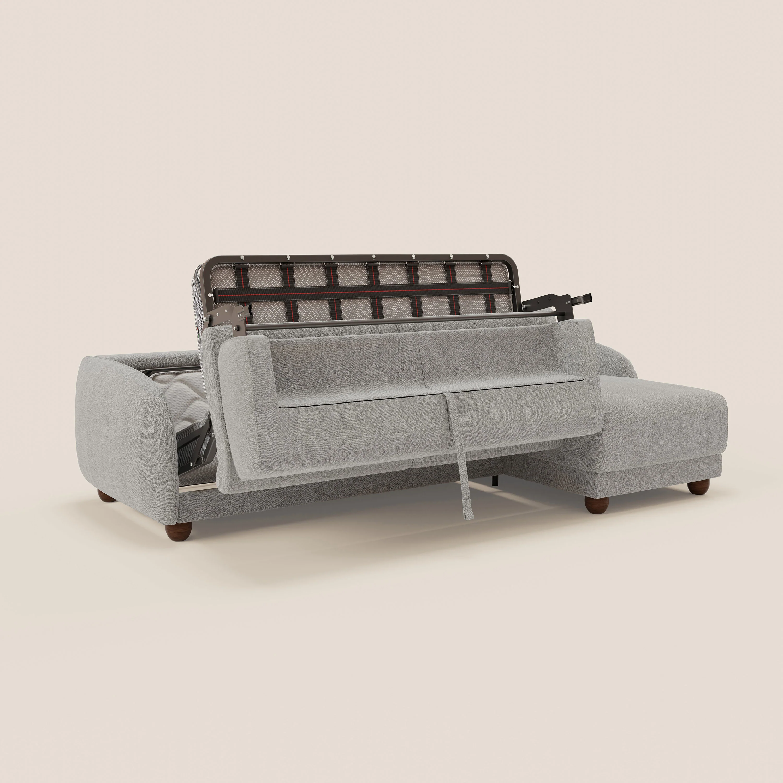 Giglio Canapé d'angle convertible avec matelas H18 cm et chaise longue coffre en bouclette douce T07 gris - Image 10