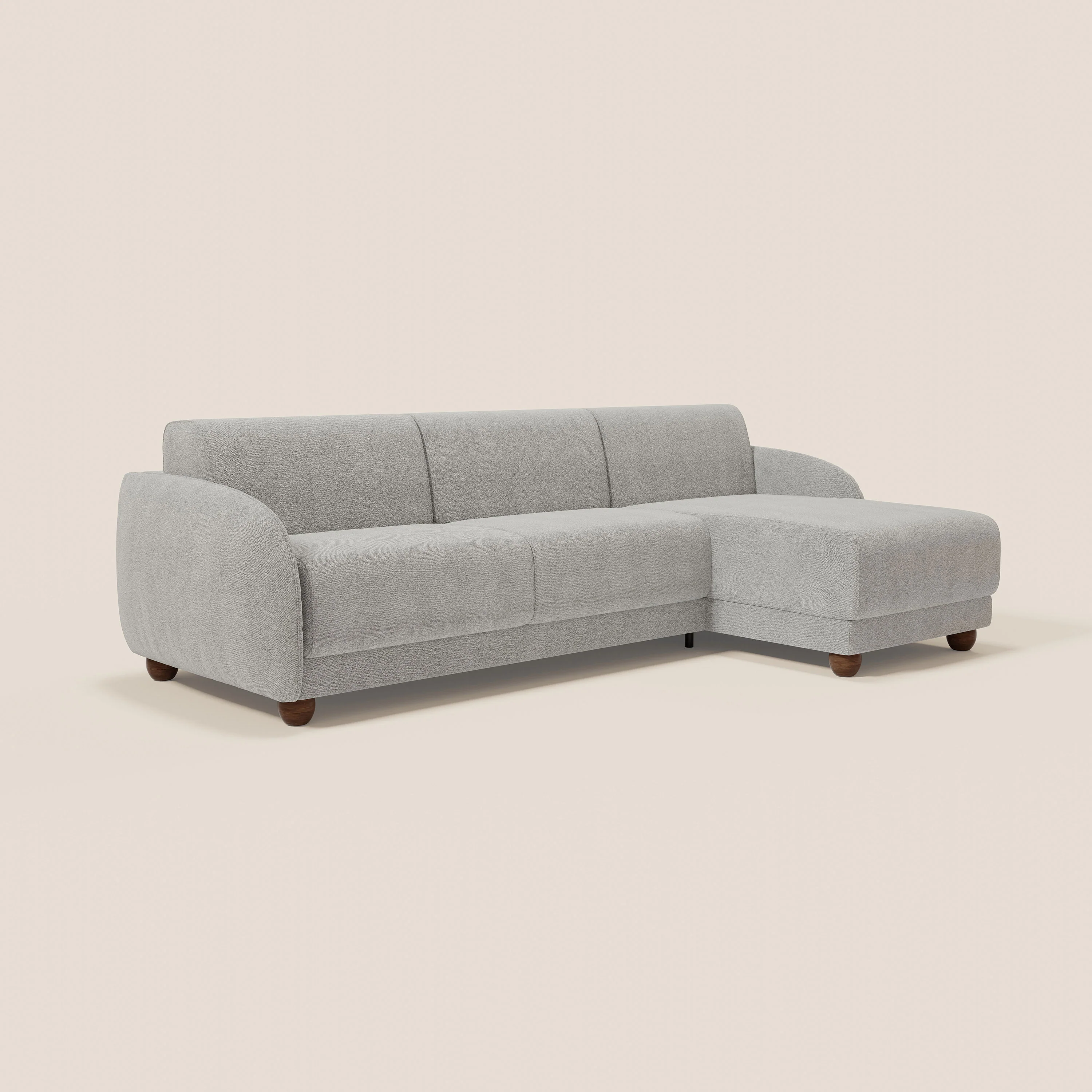 Giglio Canapé d'angle convertible avec matelas H18 cm et chaise longue coffre en bouclette douce T07 gris - Image 3