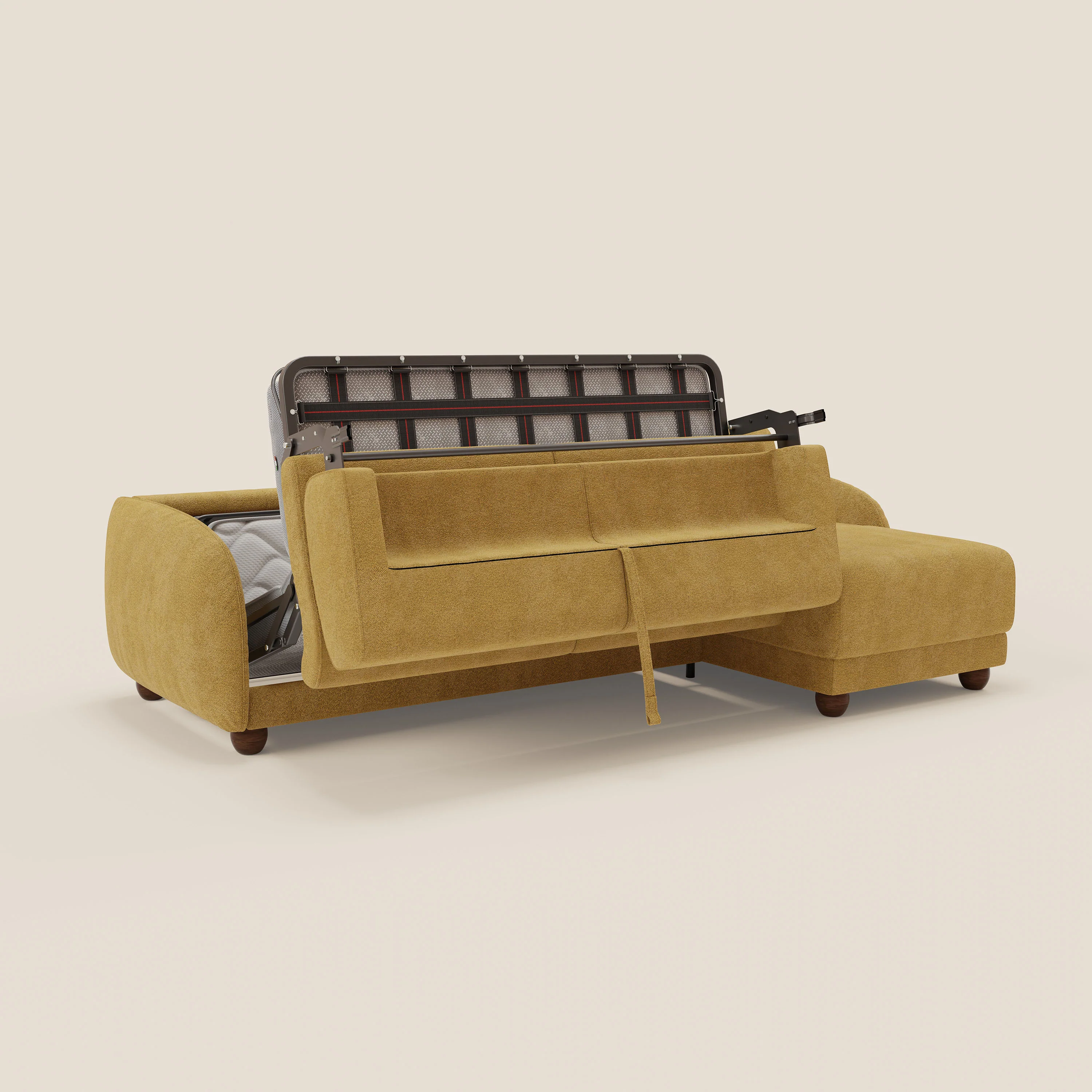 Giglio Canapé d'angle convertible avec matelas H18 cm et chaise longue coffre en bouclette douce T07 jaune - Image 10