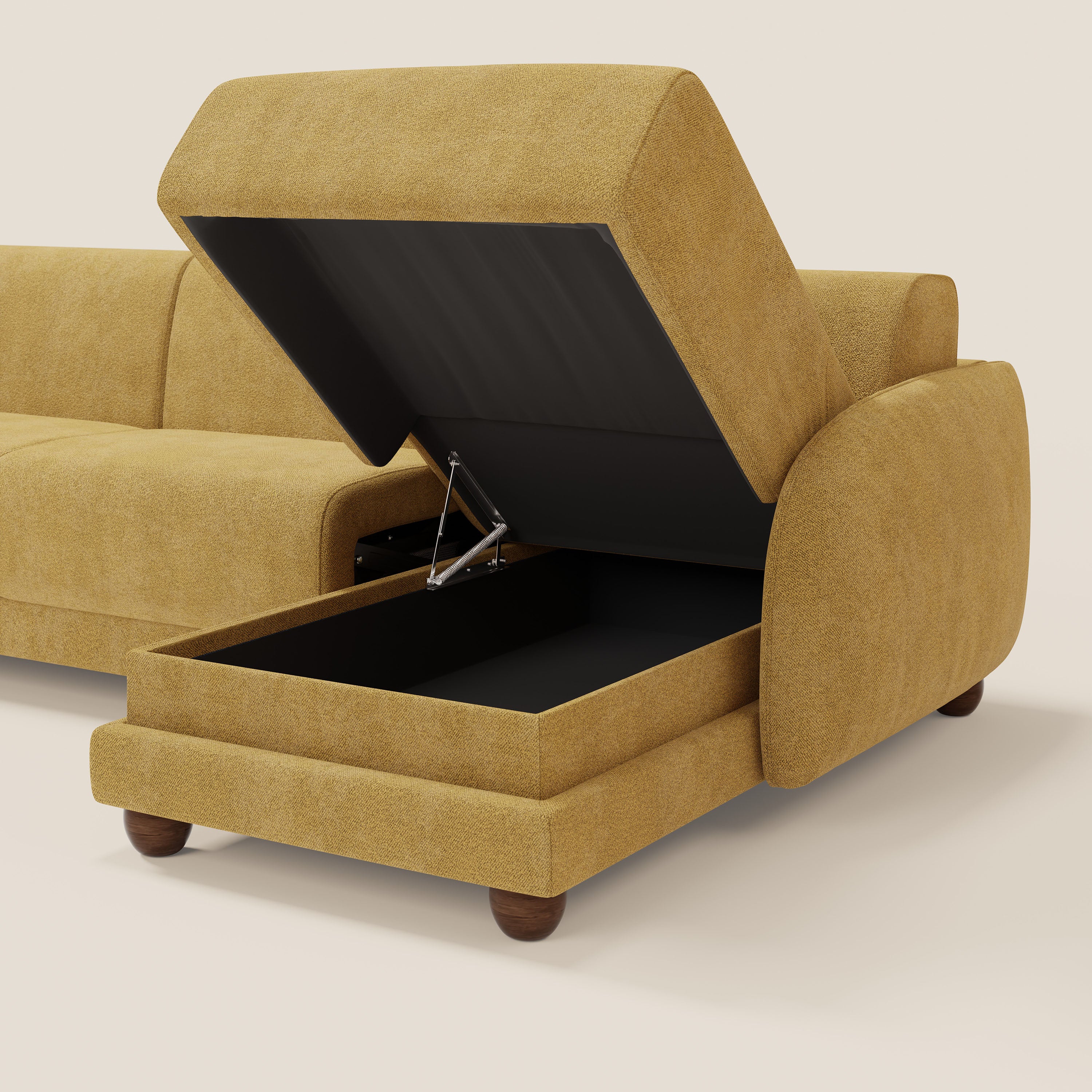 Giglio Canapé d'angle convertible avec matelas H18 cm et chaise longue coffre en bouclette douce T07 jaune - Image 5