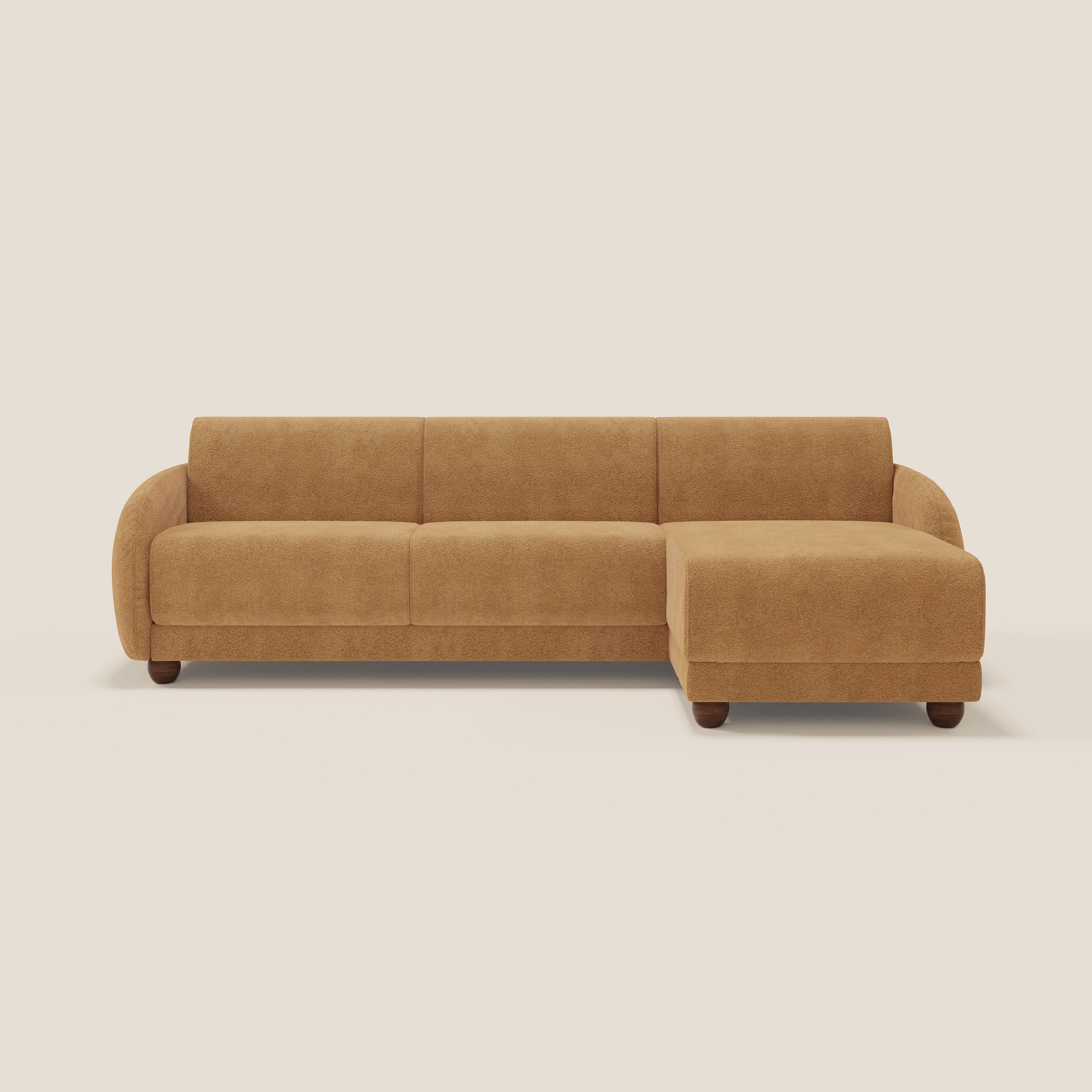 Giglio Canapé d'angle convertible avec matelas H18 cm et chaise longue coffre en bouclette douce T07 orange