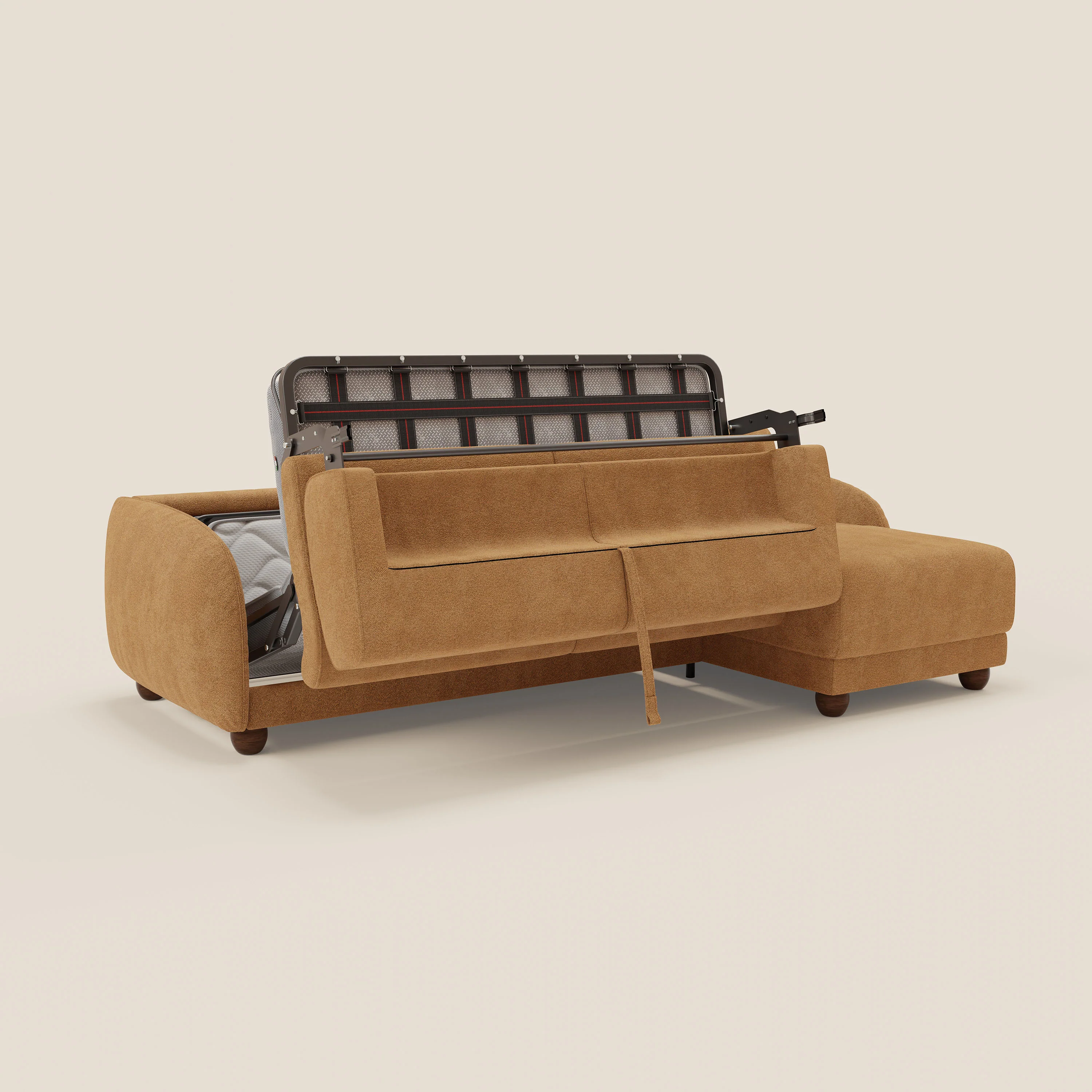 Giglio Canapé d'angle convertible avec matelas H18 cm et chaise longue coffre en bouclette douce T07 orange - Image 10