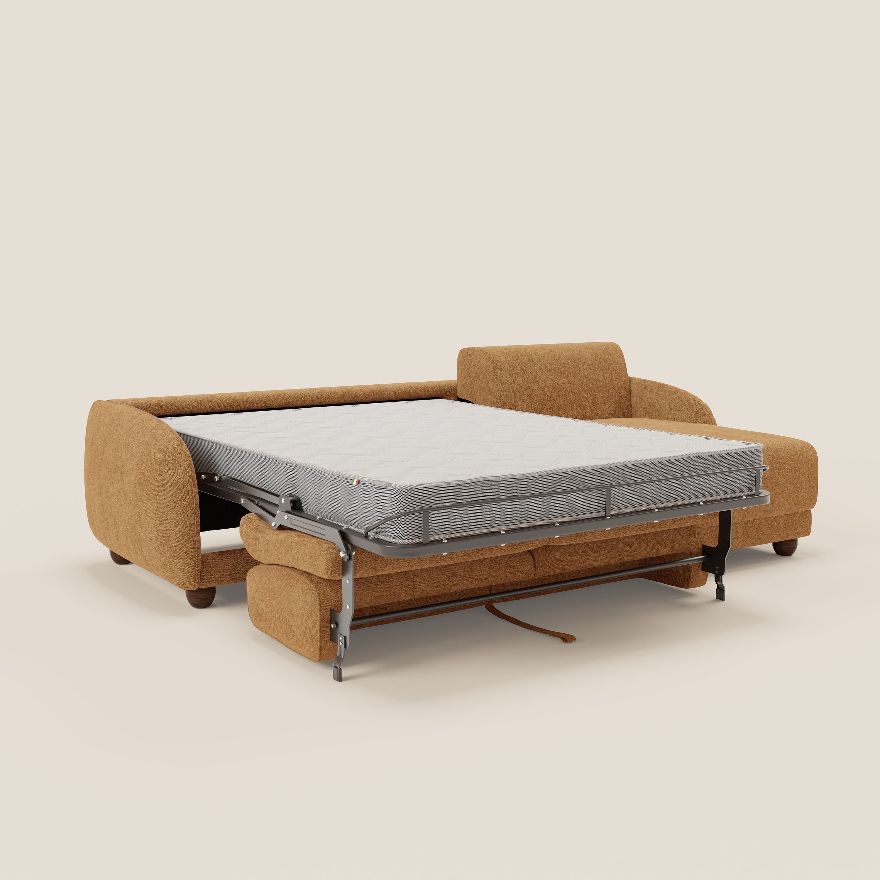 Giglio Canapé d'angle convertible avec matelas H18 cm et chaise longue coffre en bouclette douce T07 orange - Image 11