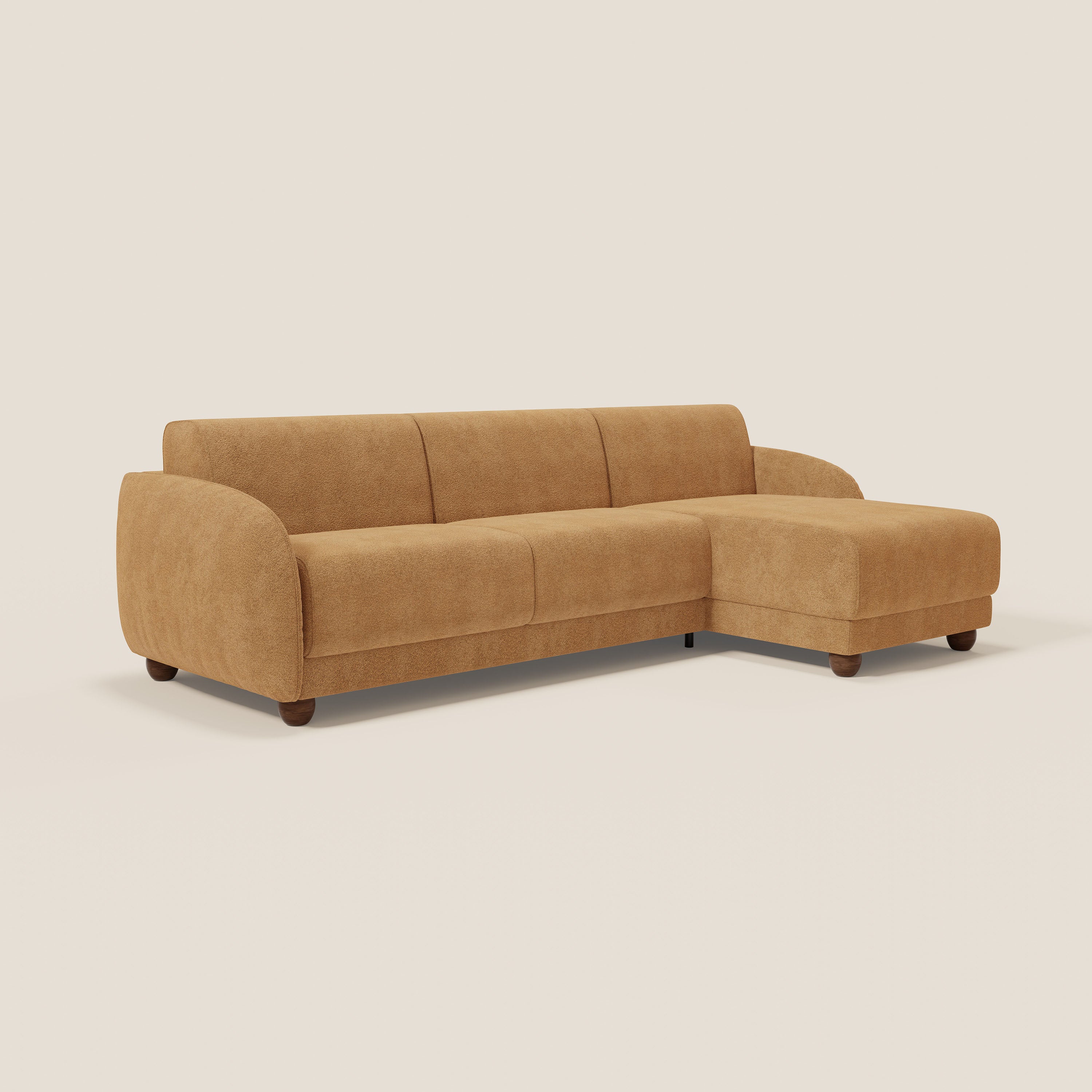 Giglio Canapé d'angle convertible avec matelas H18 cm et chaise longue coffre en bouclette douce T07 orange - Image 3