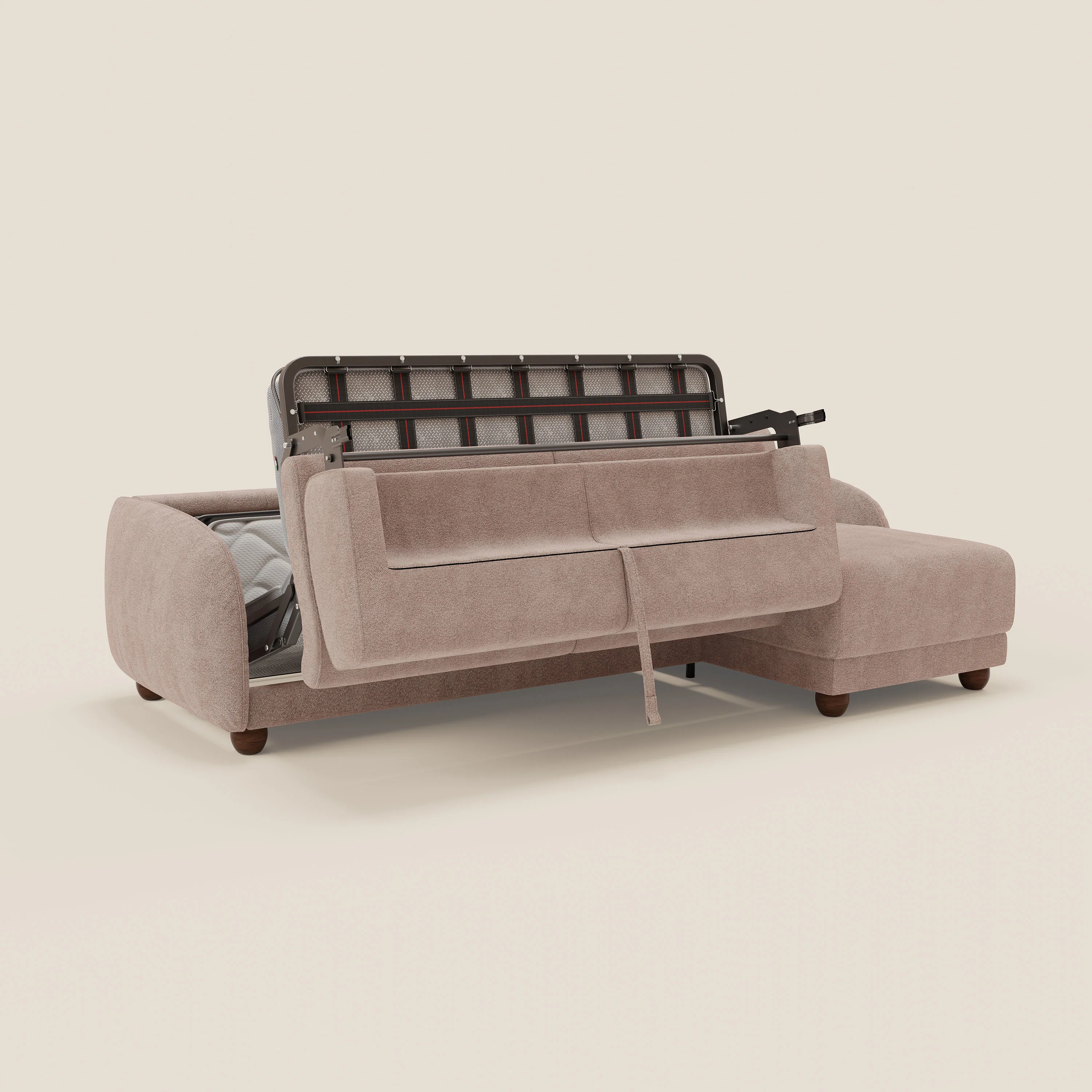 Giglio Canapé d'angle convertible avec matelas H18 cm et chaise longue coffre en bouclette douce T07 rose - Image 10