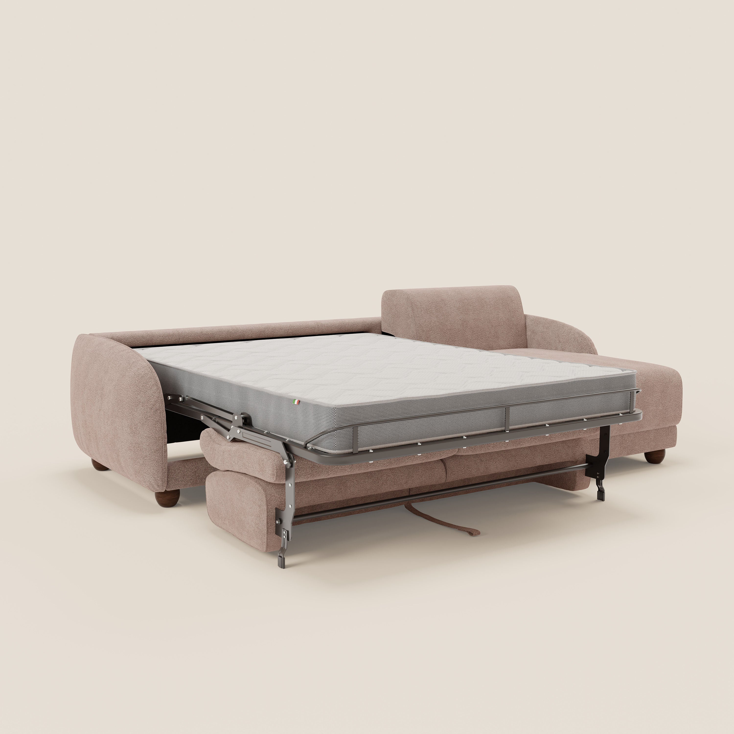 Giglio Canapé d'angle convertible avec matelas H18 cm et chaise longue coffre en bouclette douce T07 rose - Image 11