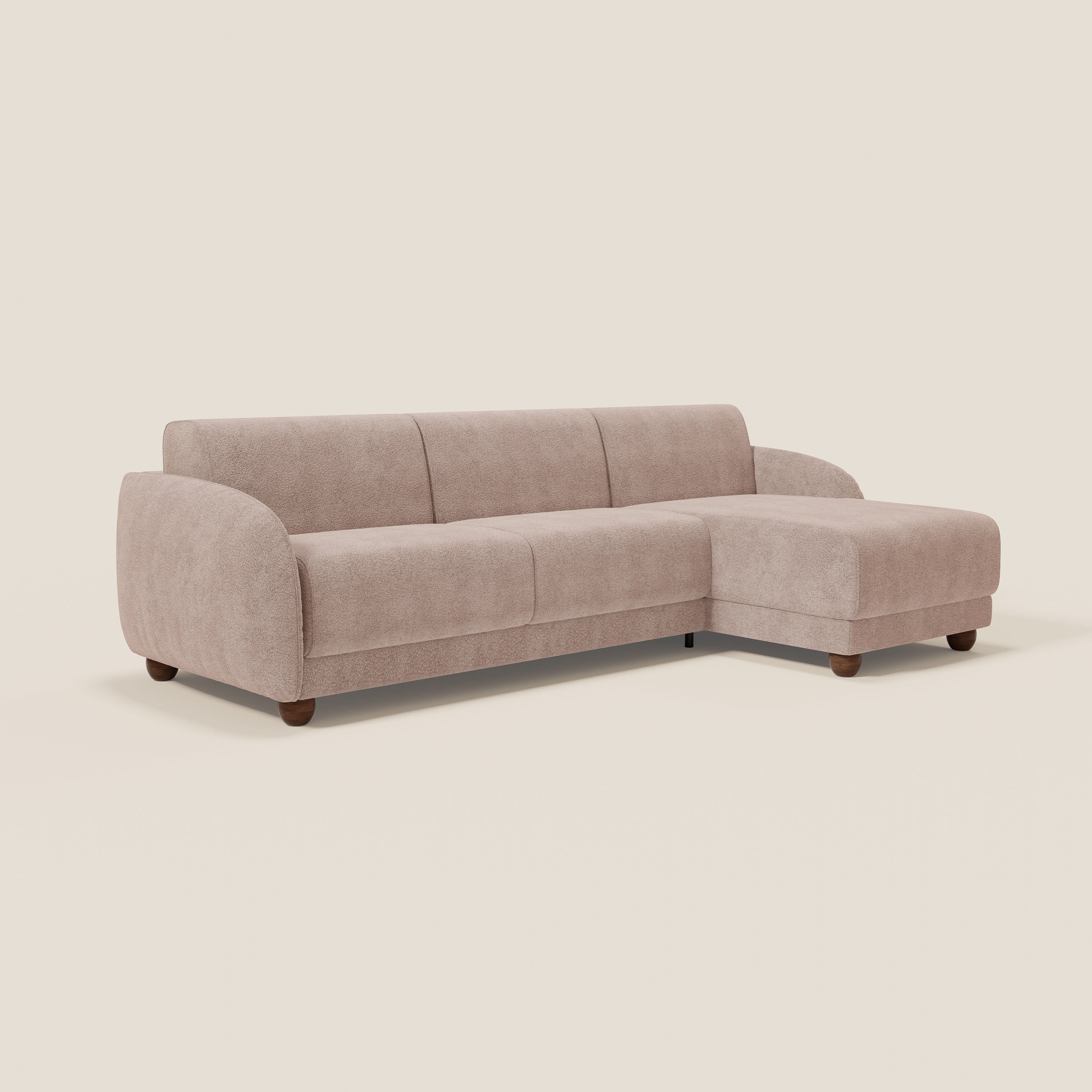 Giglio Canapé d'angle convertible avec matelas H18 cm et chaise longue coffre en bouclette douce T07 rose - Image 3