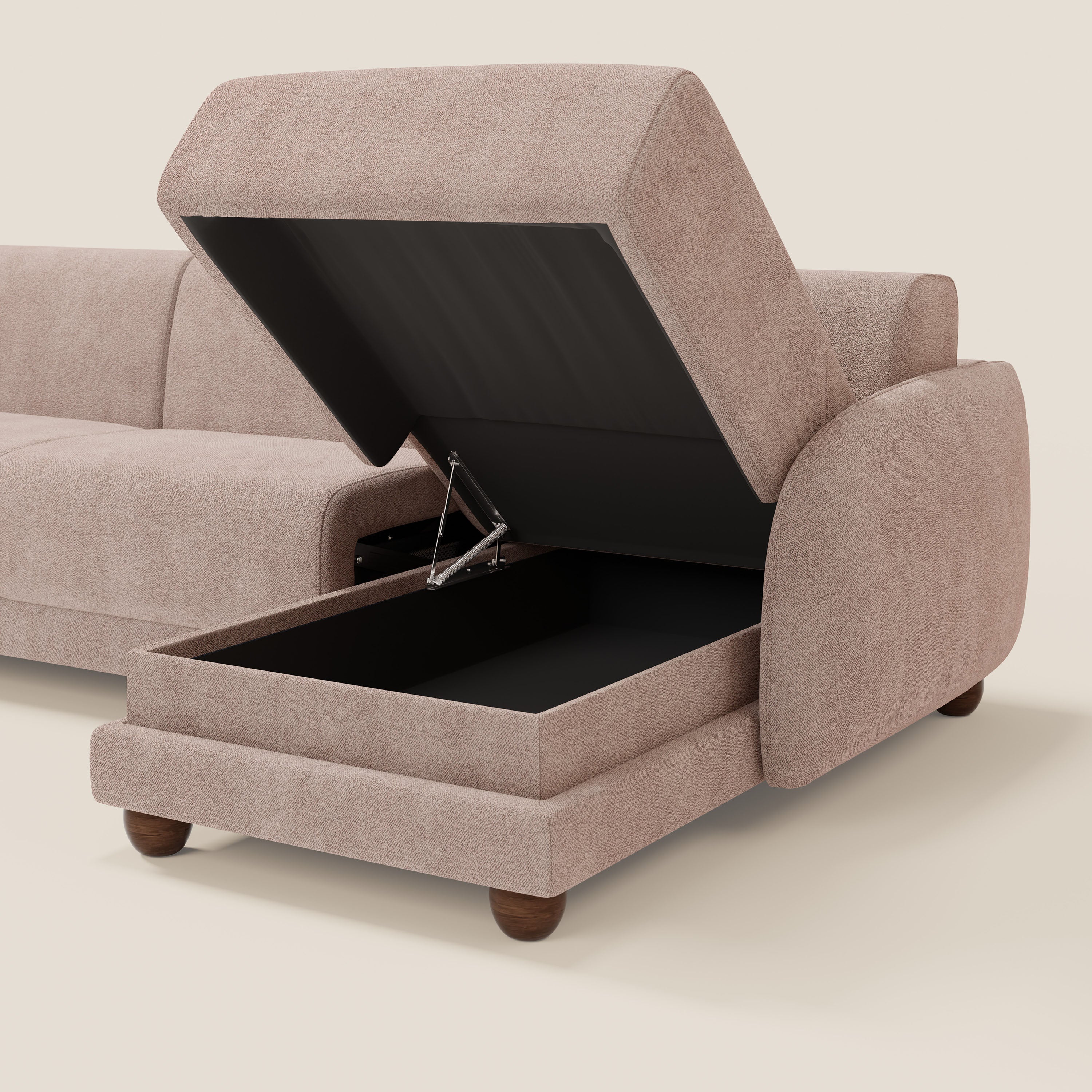 Giglio Canapé d'angle convertible avec matelas H18 cm et chaise longue coffre en bouclette douce T07 rose - Image 5