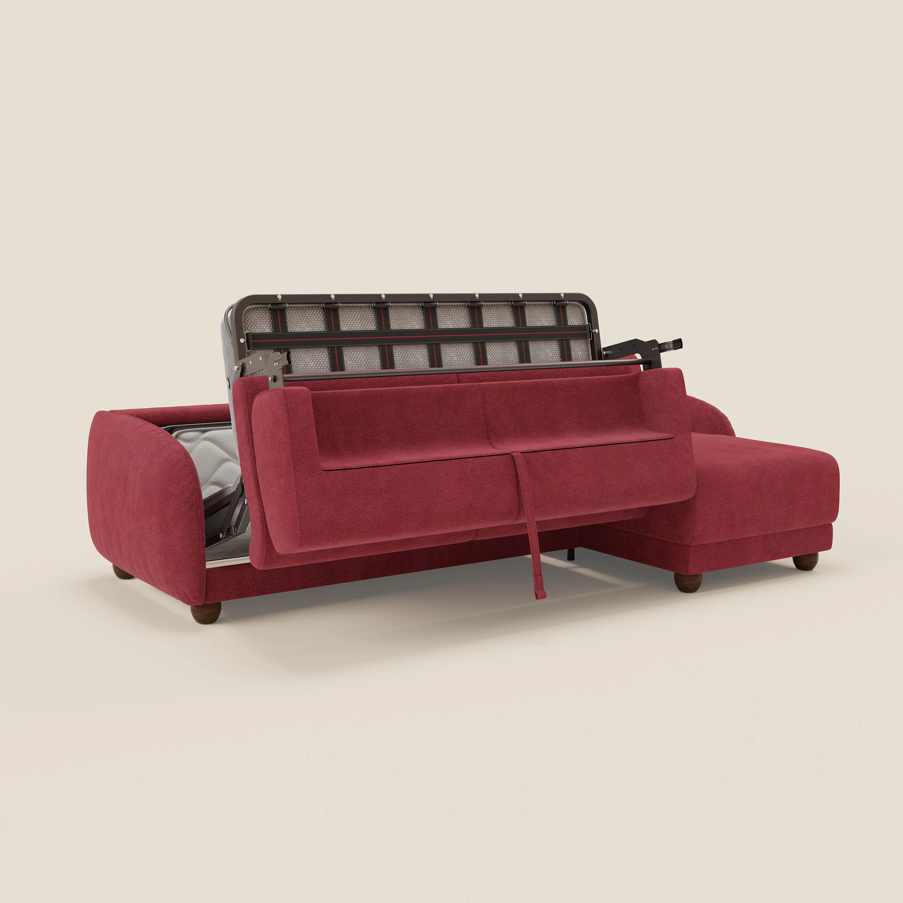 Giglio Canapé d'angle convertible avec matelas H18 cm et chaise longue coffre en bouclette douce T07 rouge - Image 10