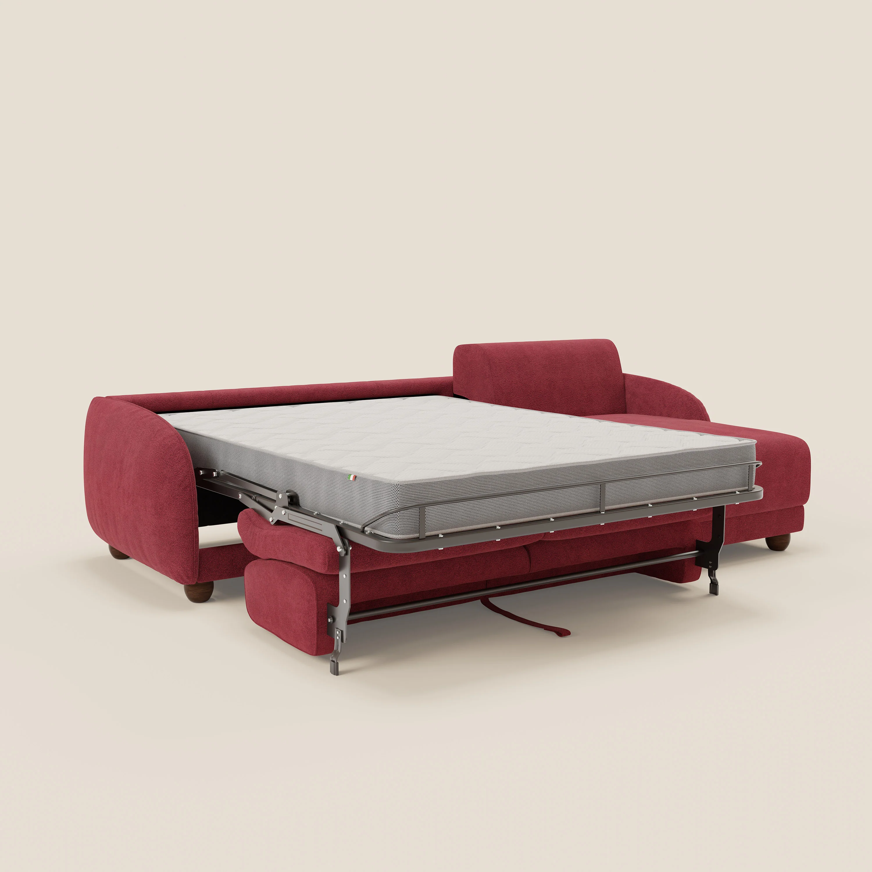 Giglio Canapé d'angle convertible avec matelas H18 cm et chaise longue coffre en bouclette douce T07 rouge - Image 11