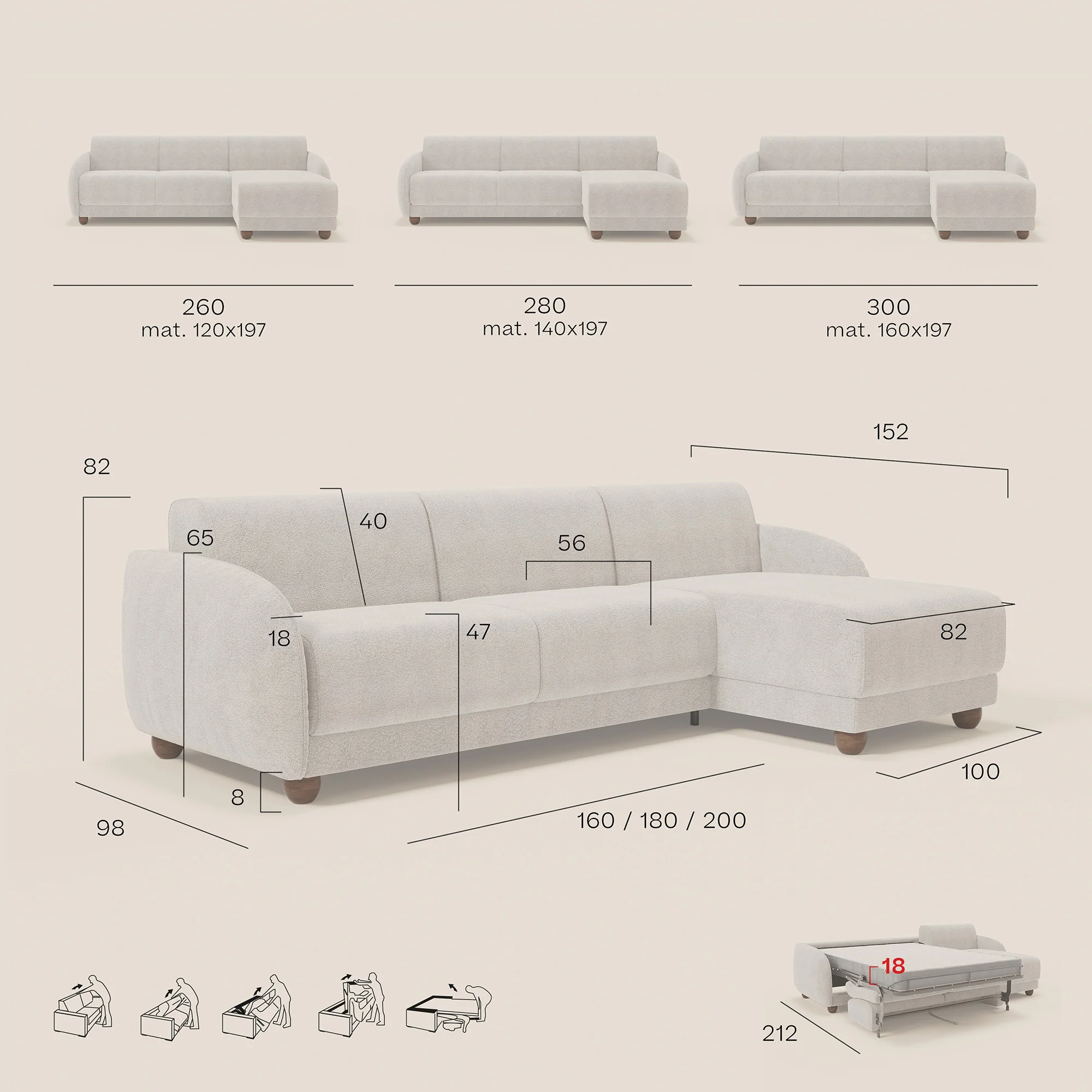 Giglio Canapé d'angle convertible avec matelas H18 cm et chaise longue coffre en bouclette douce T07 rouge - Image 14