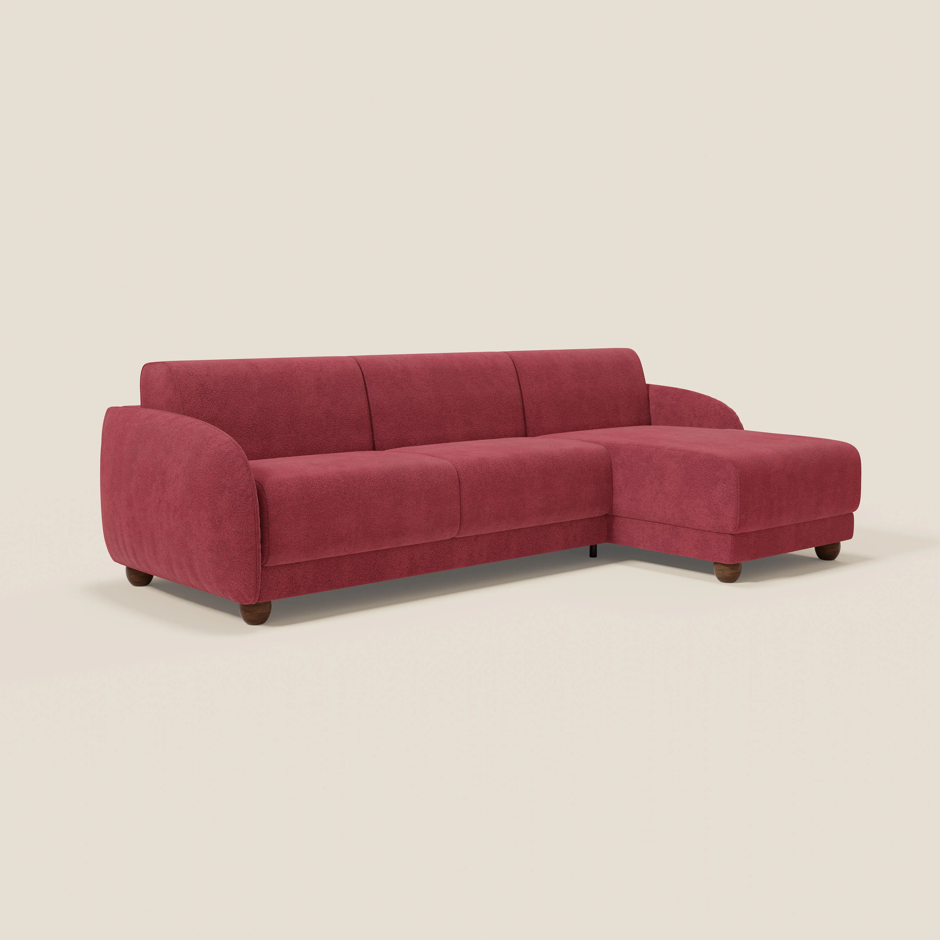 Giglio Canapé d'angle convertible avec matelas H18 cm et chaise longue coffre en bouclette douce T07 rouge - Image 3