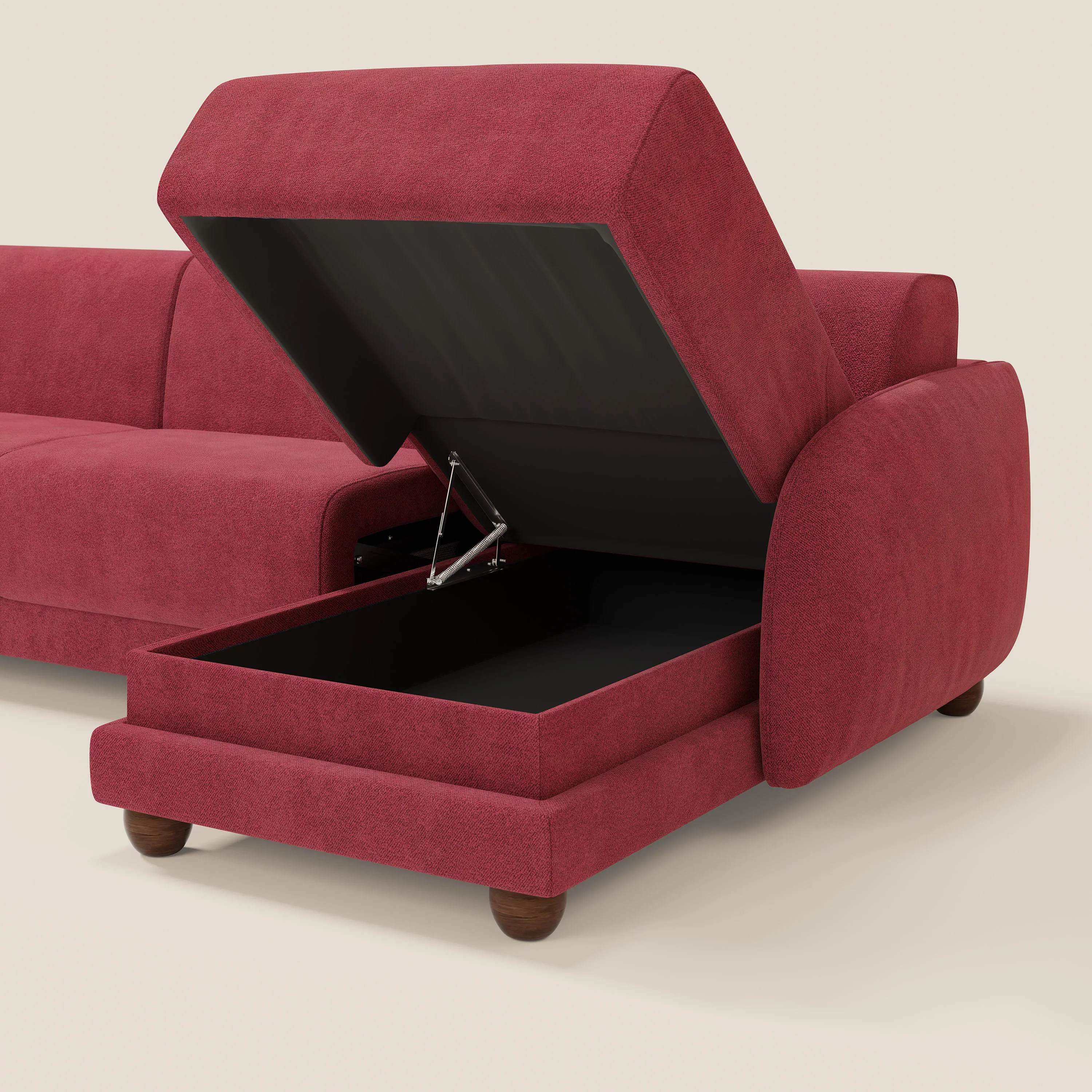 Giglio Canapé d'angle convertible avec matelas H18 cm et chaise longue coffre en bouclette douce T07 rouge - Image 5