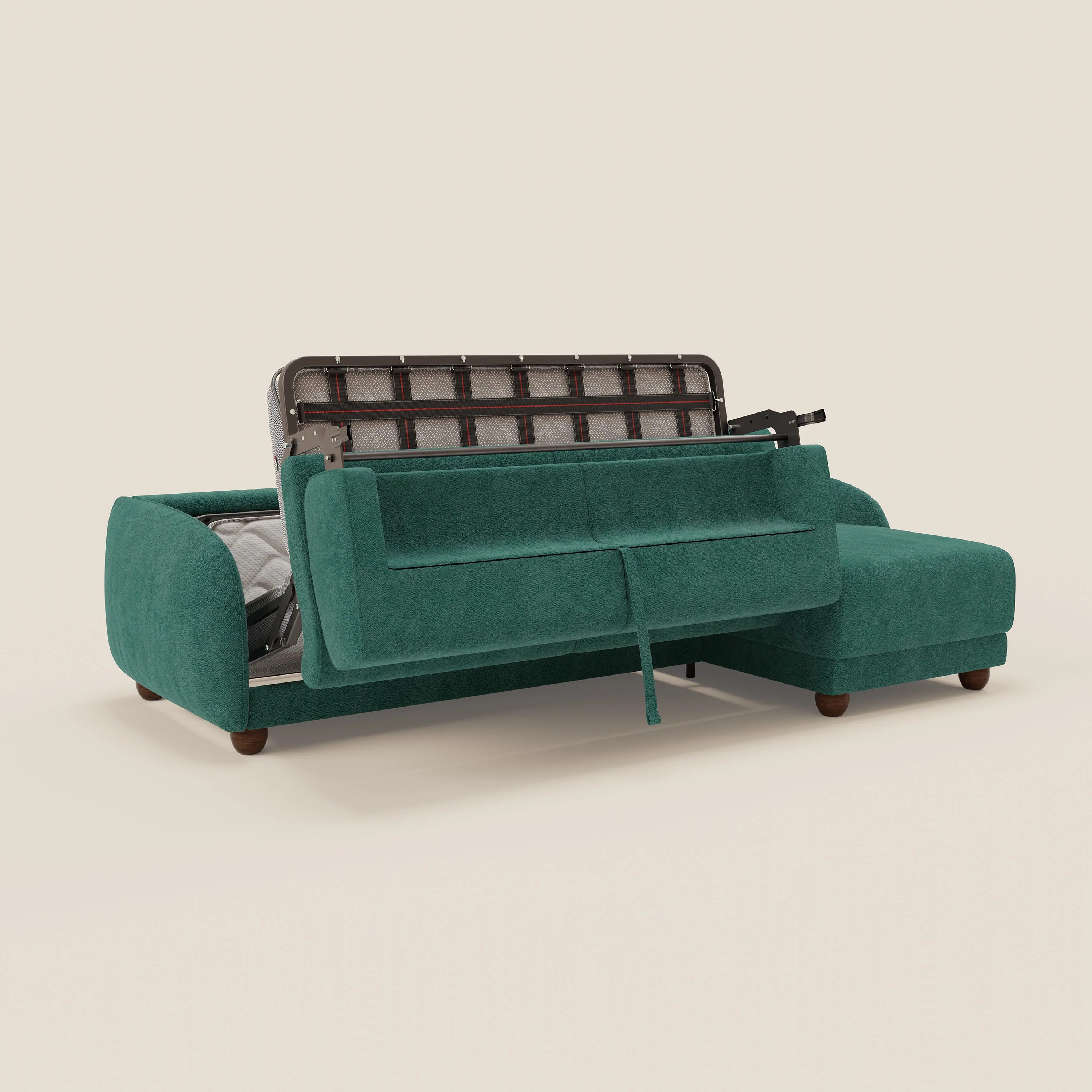 Giglio Canapé d'angle convertible avec matelas H18 cm et chaise longue coffre en bouclette douce T07 vert - Image 10