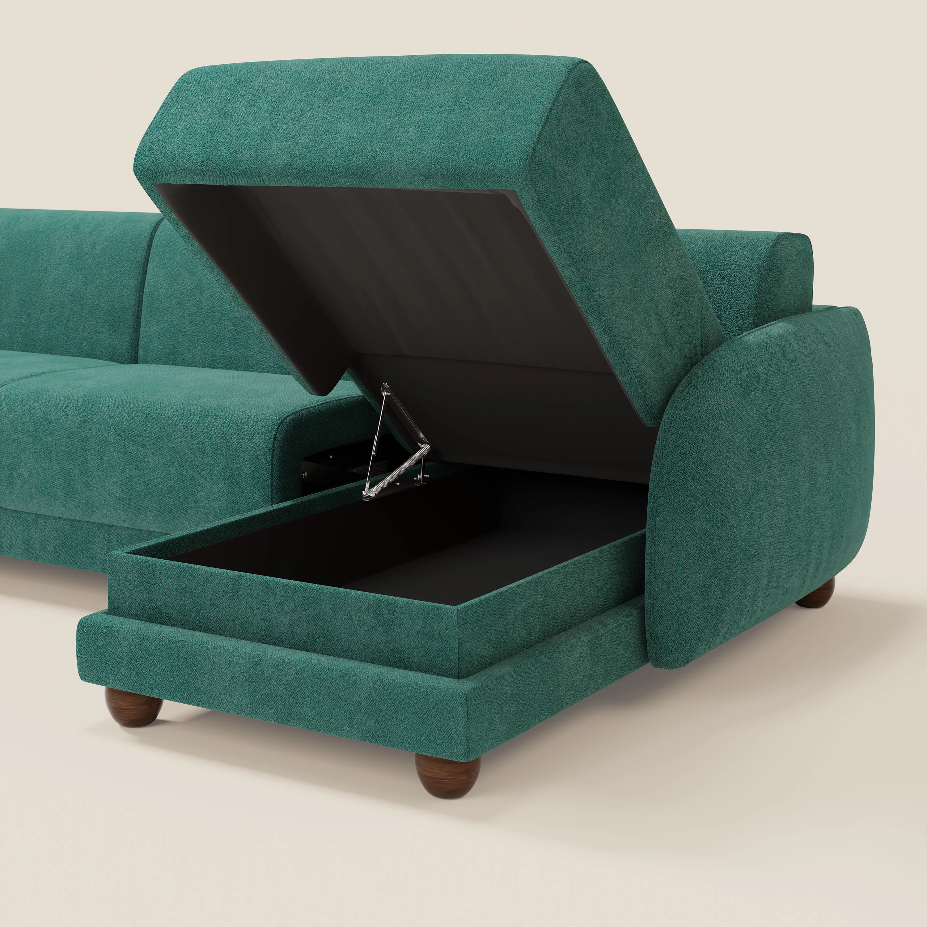 Giglio Canapé d'angle convertible avec matelas H18 cm et chaise longue coffre en bouclette douce T07 vert - Image 5