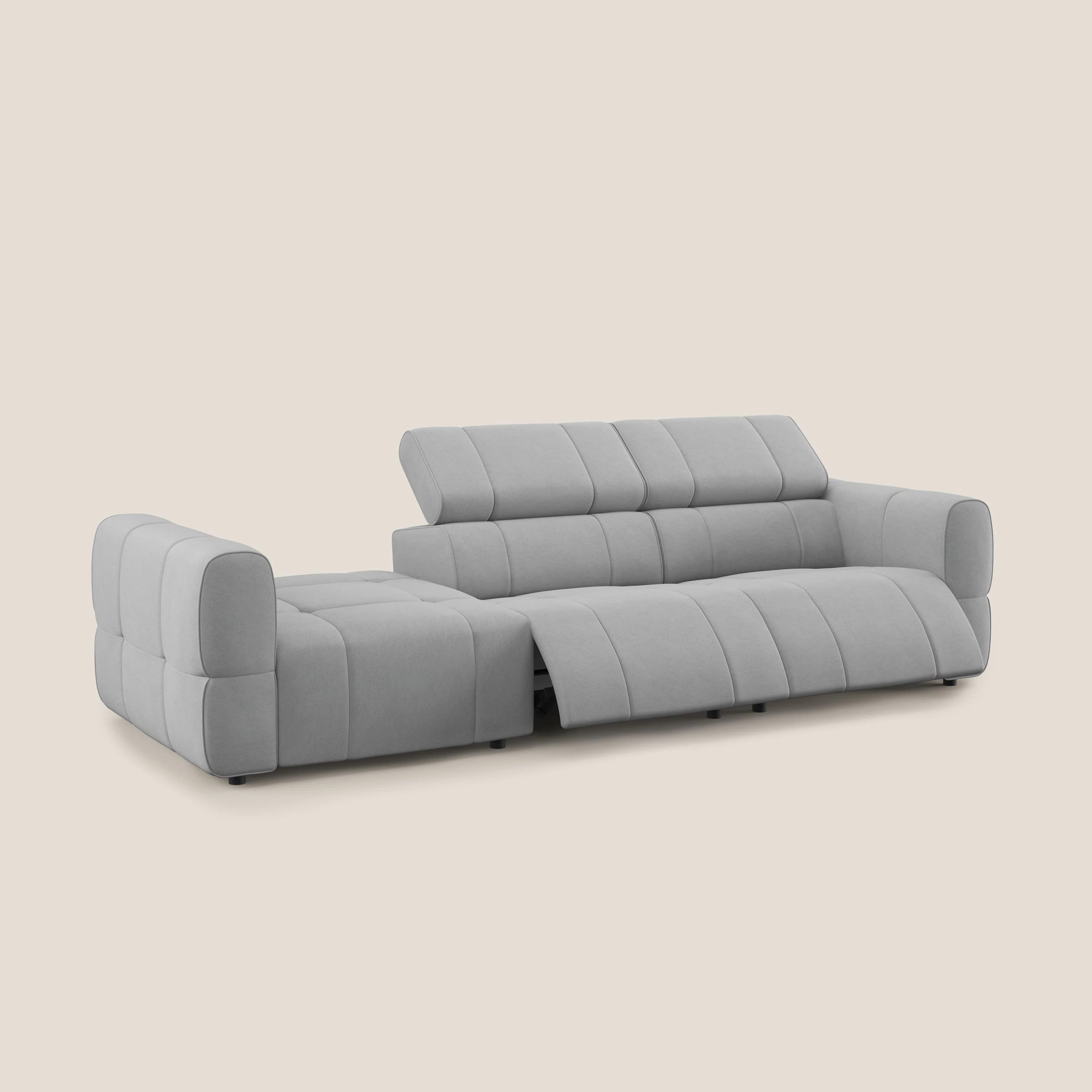 Giotto Canapé terminal avec option relax électrique en microfibre imperméable effet velours T09 gris clair - Image 3