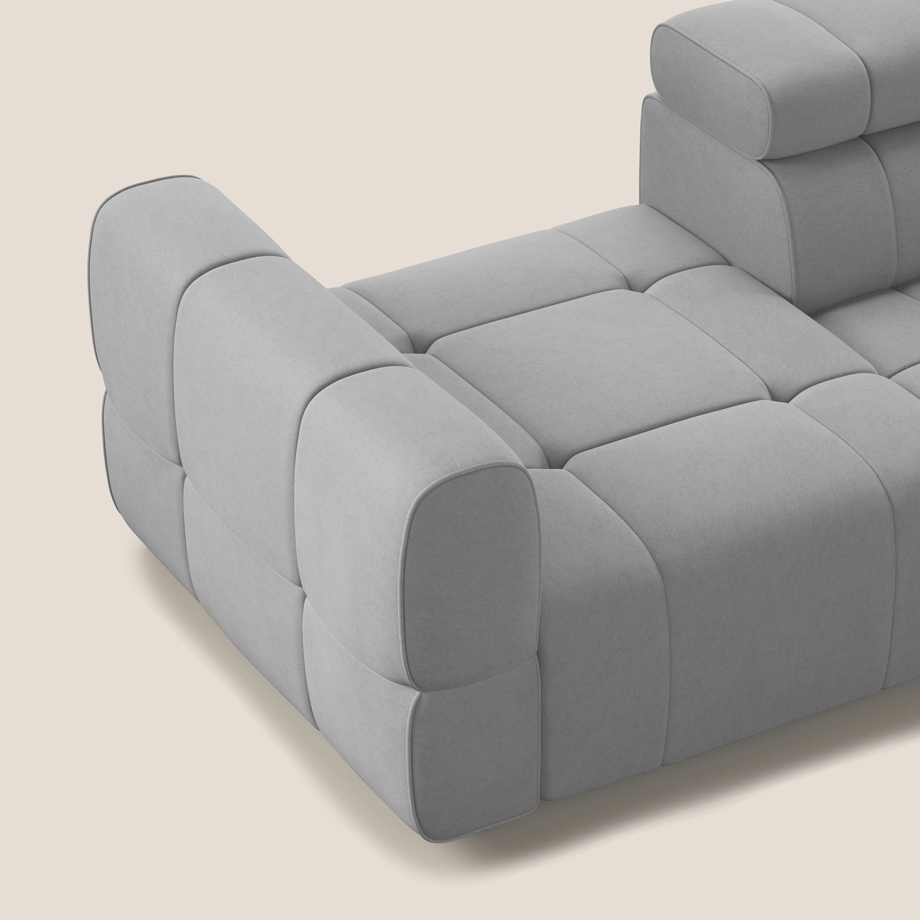 Giotto Canapé terminal avec option relax électrique en microfibre imperméable effet velours T09 gris clair - Image 7