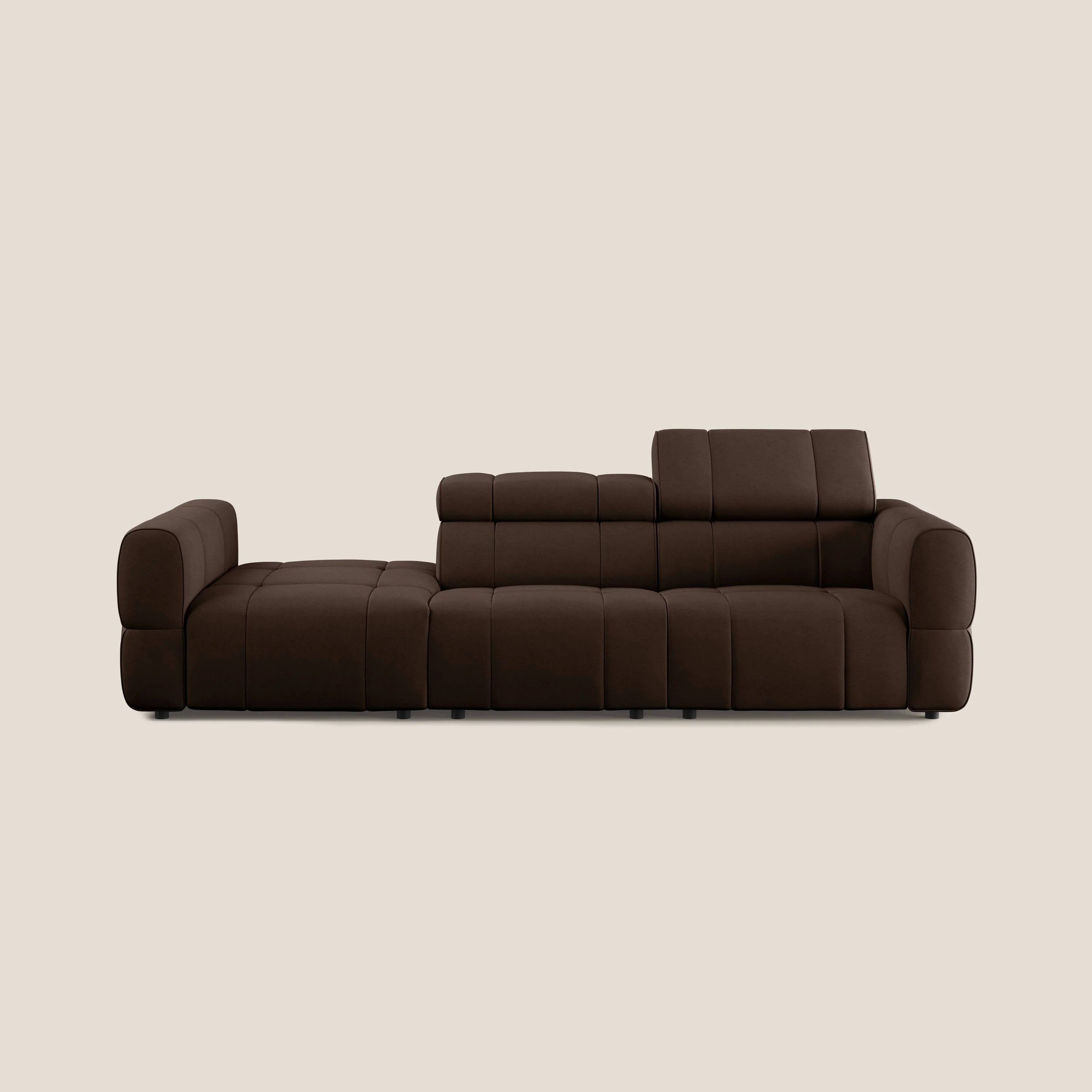 Giotto Canapé terminal avec option relax électrique en microfibre imperméable effet velours T09 marron