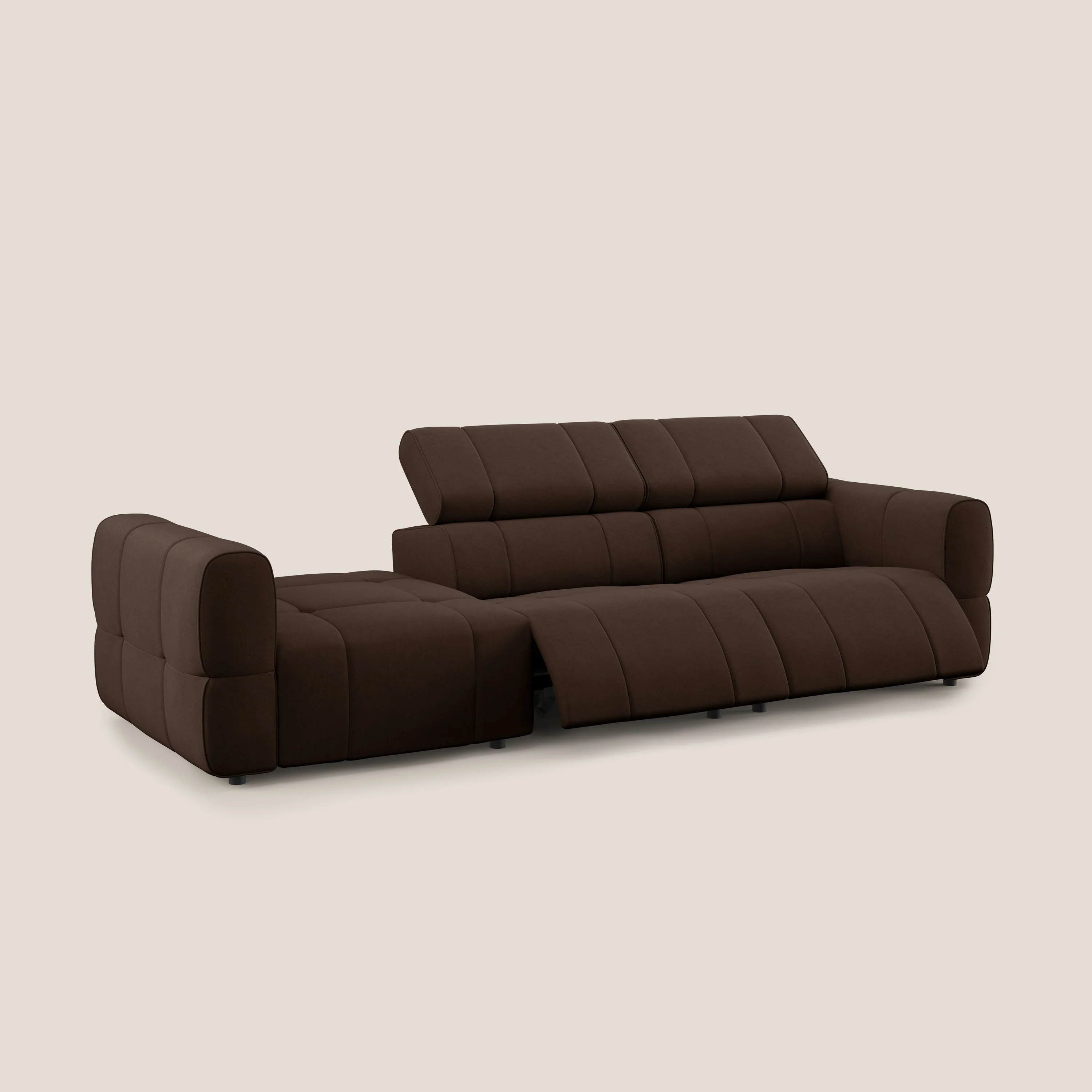 Giotto Canapé terminal avec option relax électrique en microfibre imperméable effet velours T09 marron - Image 3