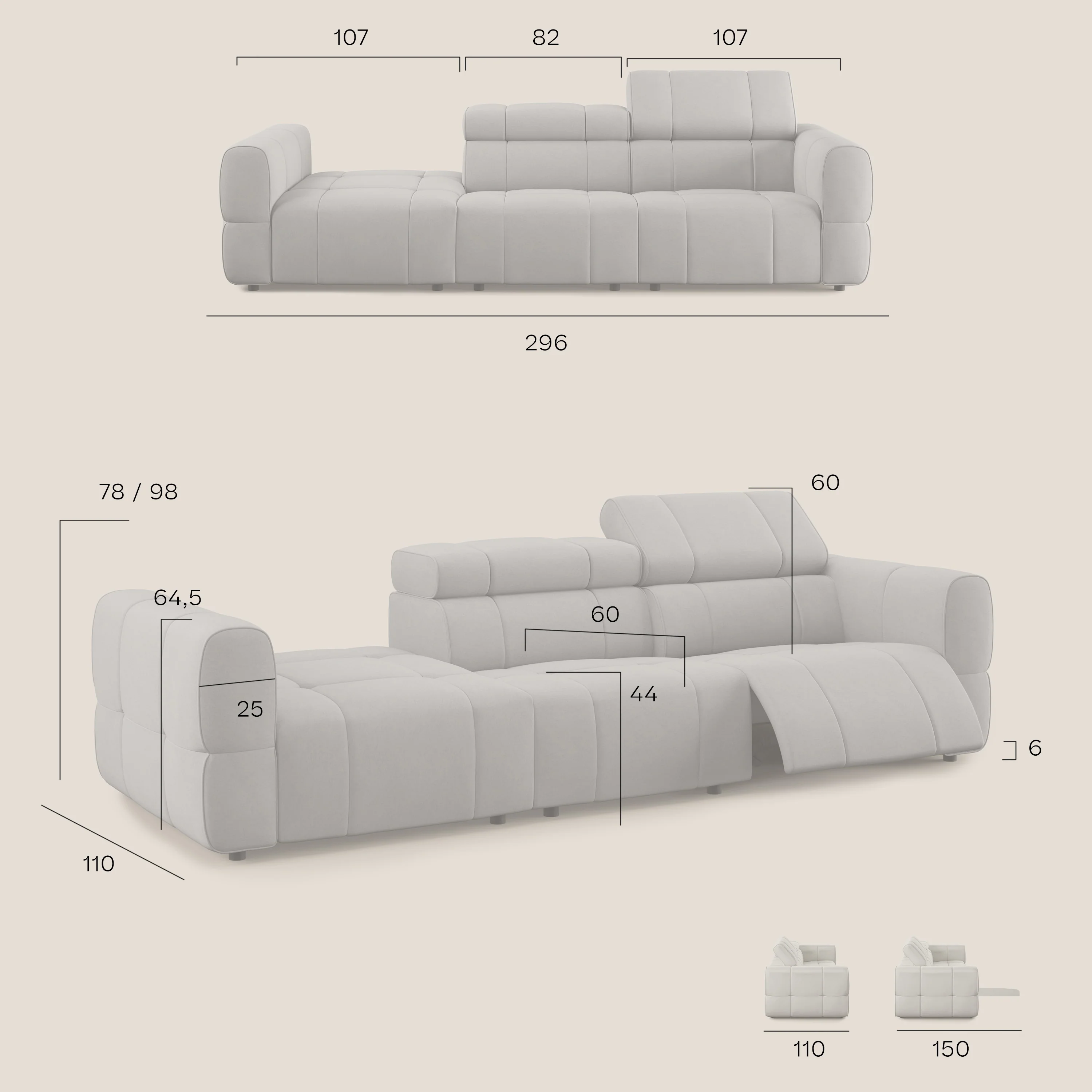 Giotto Canapé terminal avec option relax électrique en microfibre imperméable effet velours  T09 saumon - Image 14