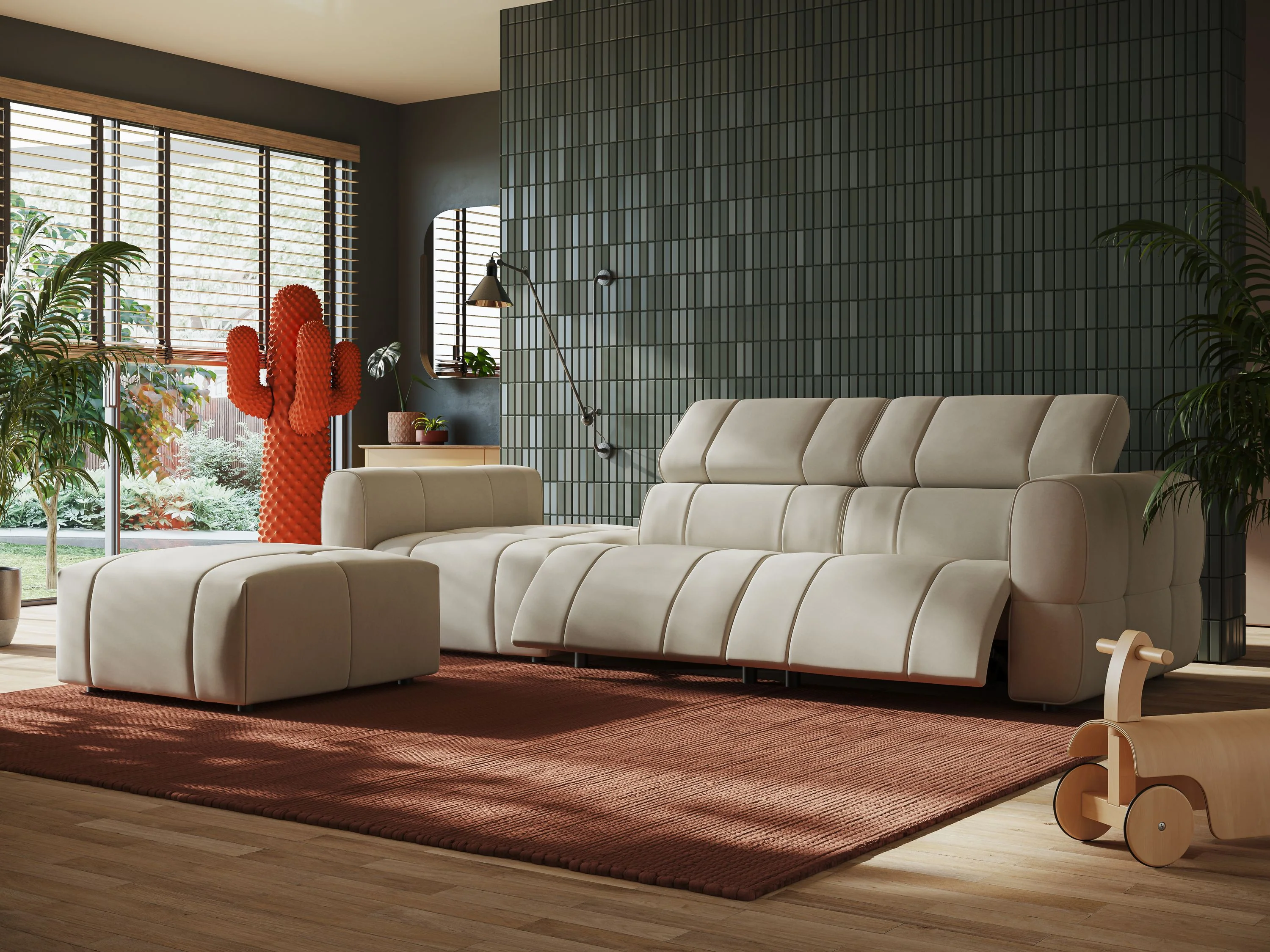 Giotto Canapé terminal avec option relax électrique en microfibre imperméable effet velours  T09 beige - Image 3