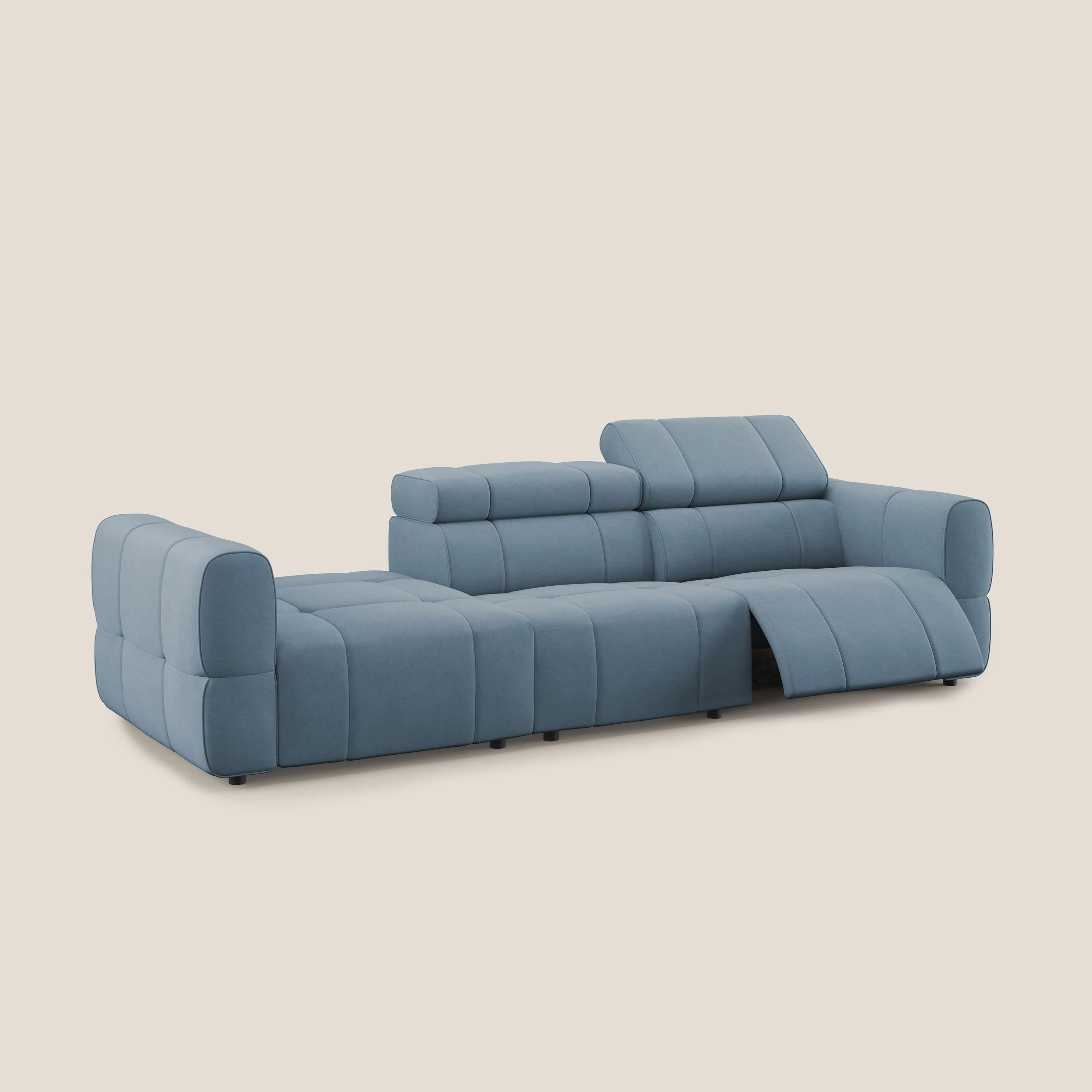Giotto Canapé terminal avec option relax électrique en microfibre imperméable effet velours  T09 bleu gris - Image 2