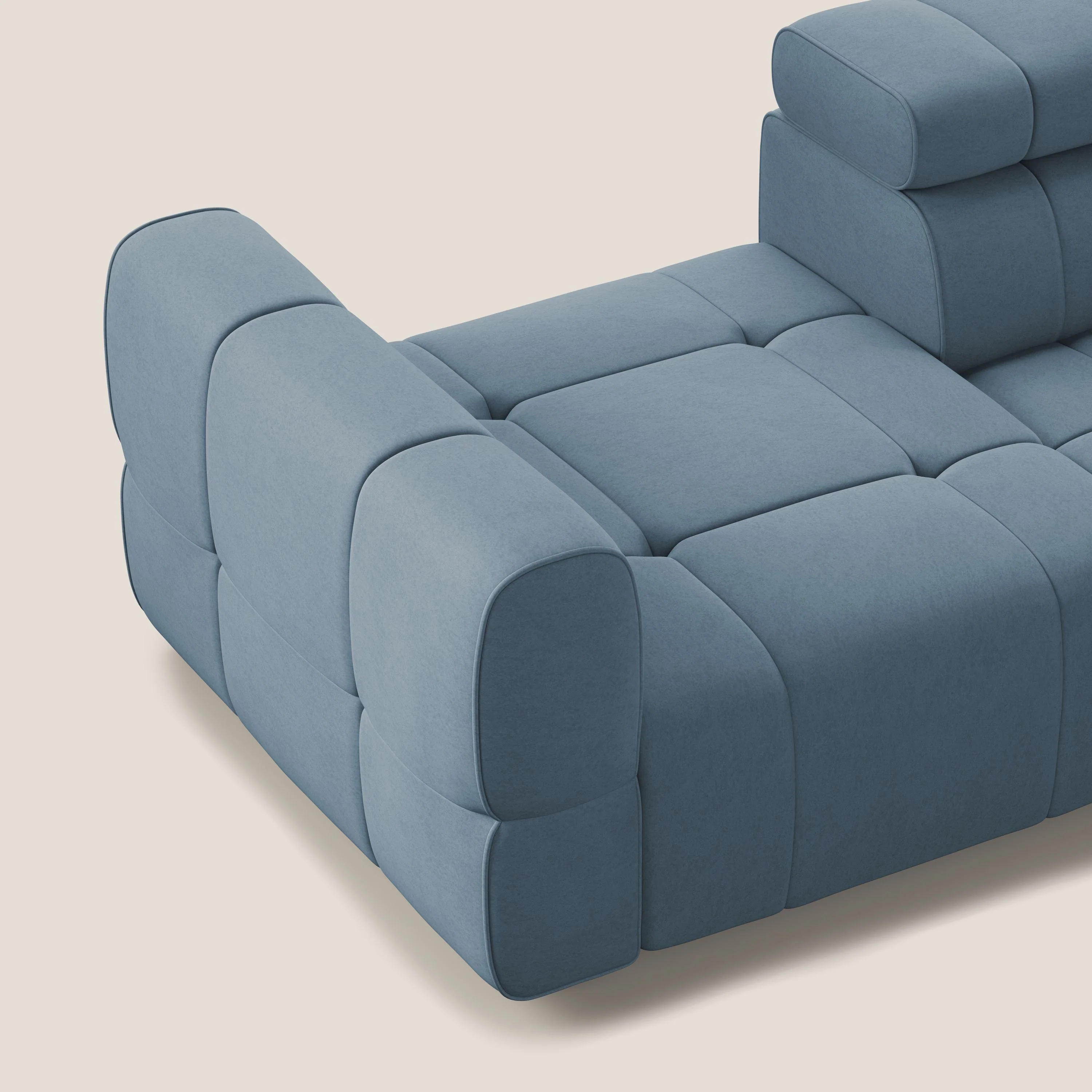 Giotto Canapé terminal avec option relax électrique en microfibre imperméable effet velours  T09 bleu gris - Image 7