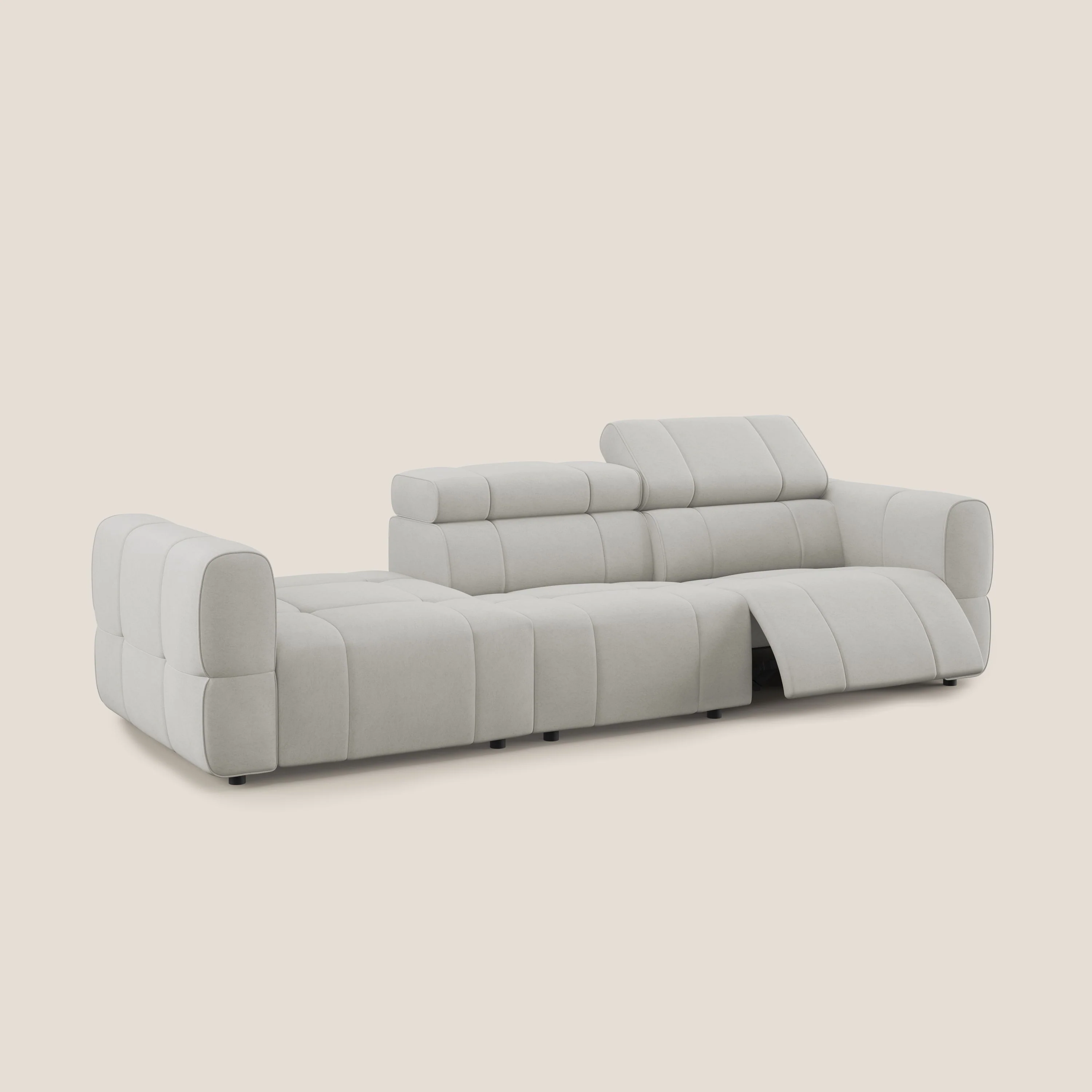 Giotto Canapé terminal avec option relax électrique en microfibre imperméable effet velours  T09 crème - Image 2