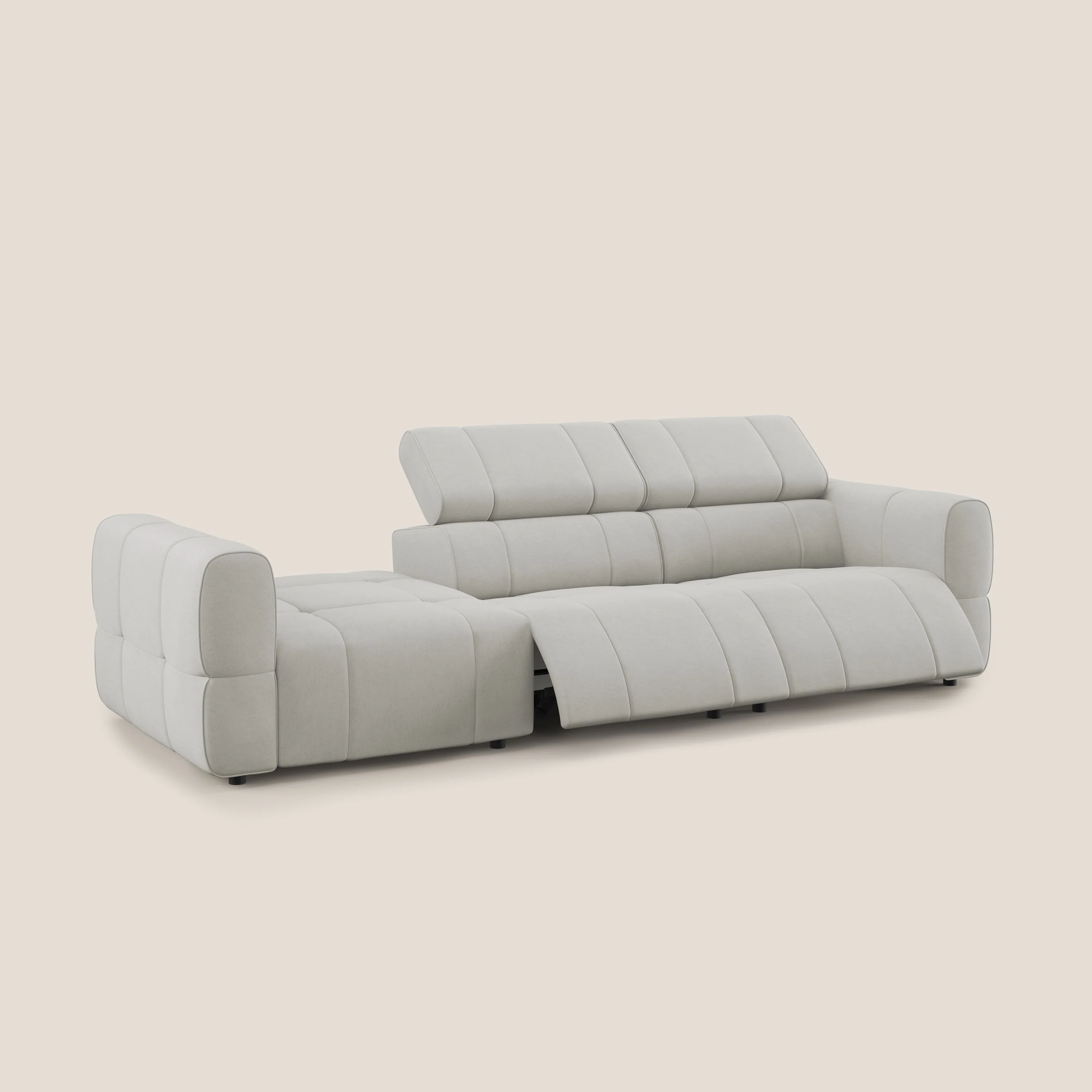 Giotto Canapé terminal avec option relax électrique en microfibre imperméable effet velours  T09 crème - Image 3