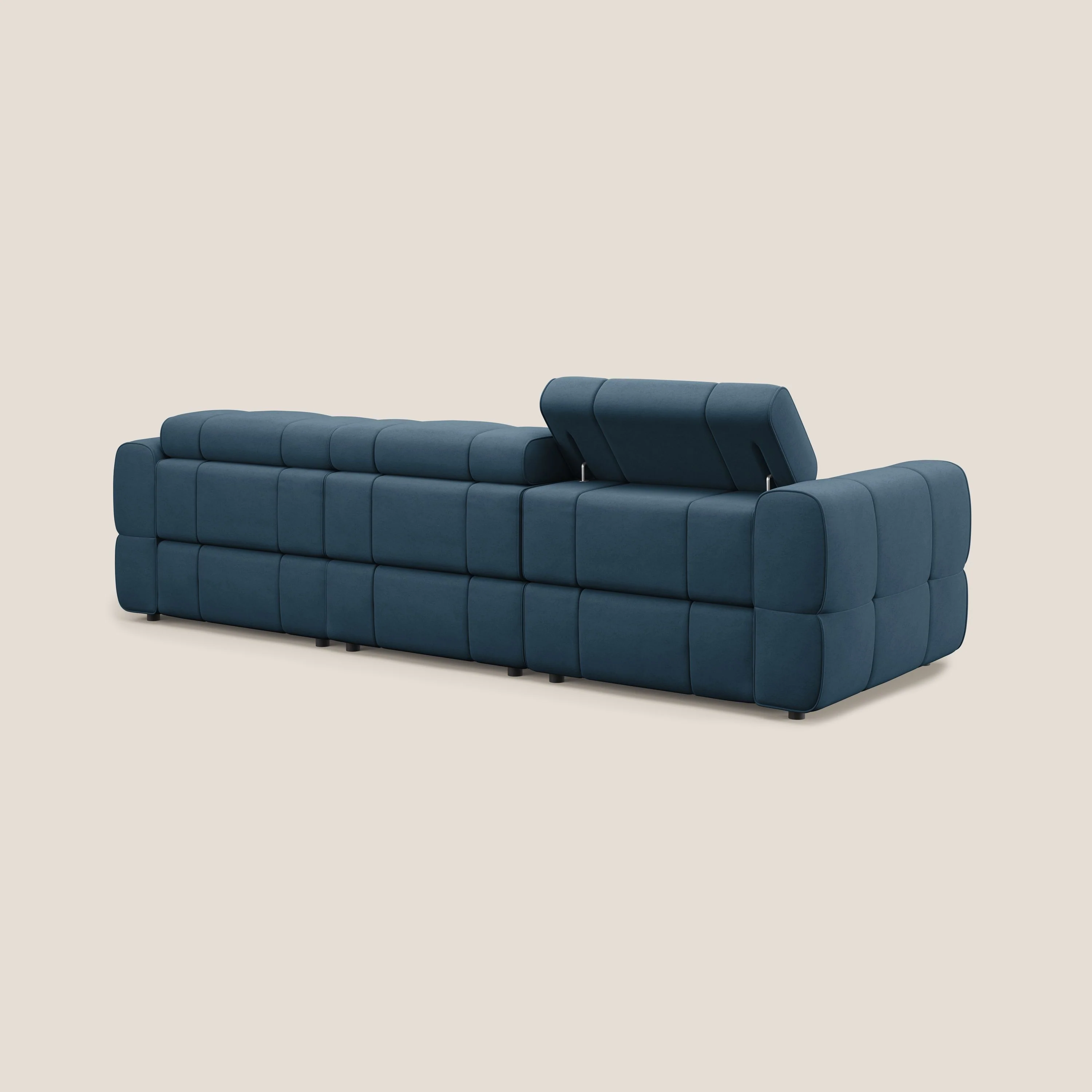 Giotto Canapé modulaire à  3 assises avec option relax électrique en microfibre imperméable effet velours T09 bleu - Image 4