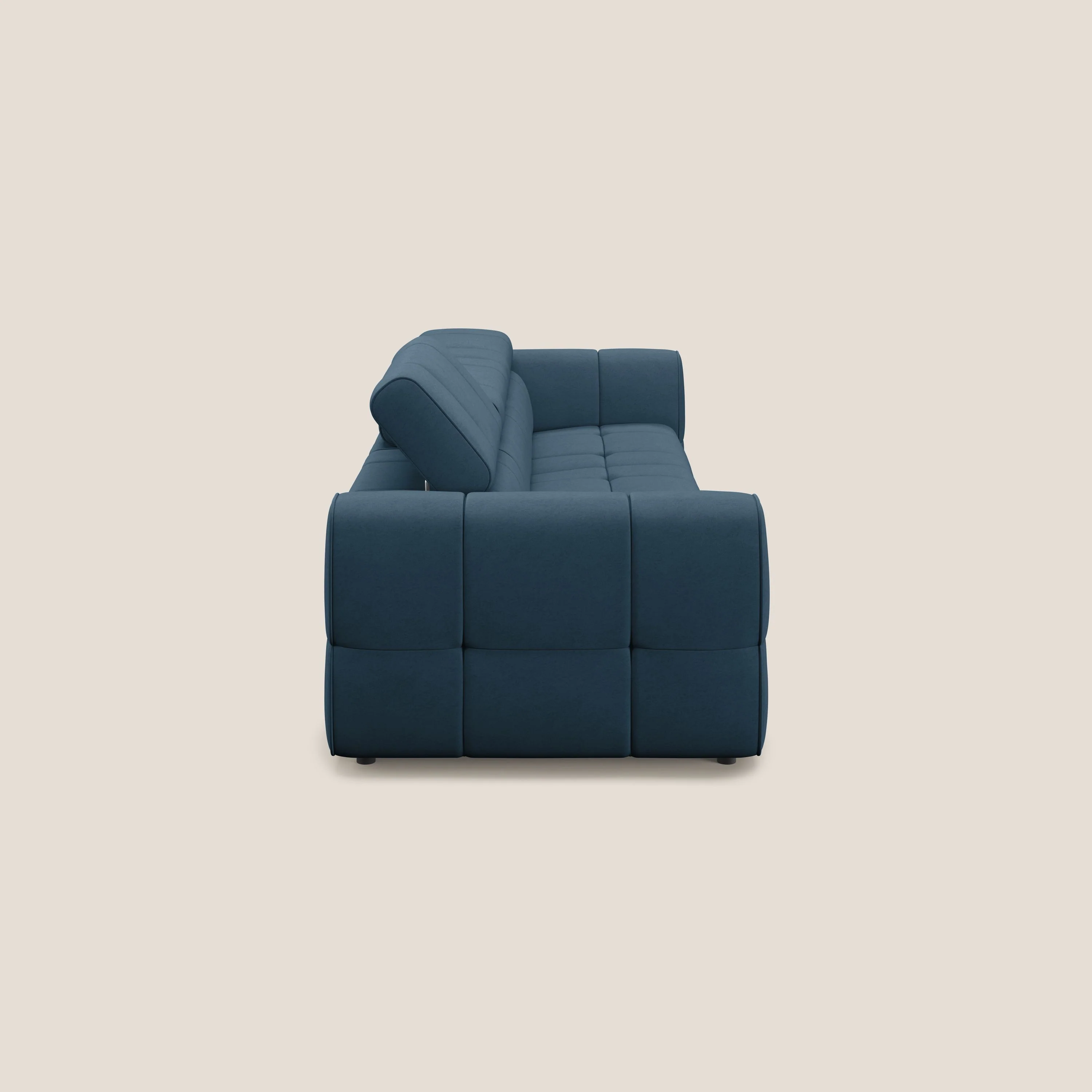 Giotto Canapé modulaire à  3 assises avec option relax électrique en microfibre imperméable effet velours T09 bleu - Image 5