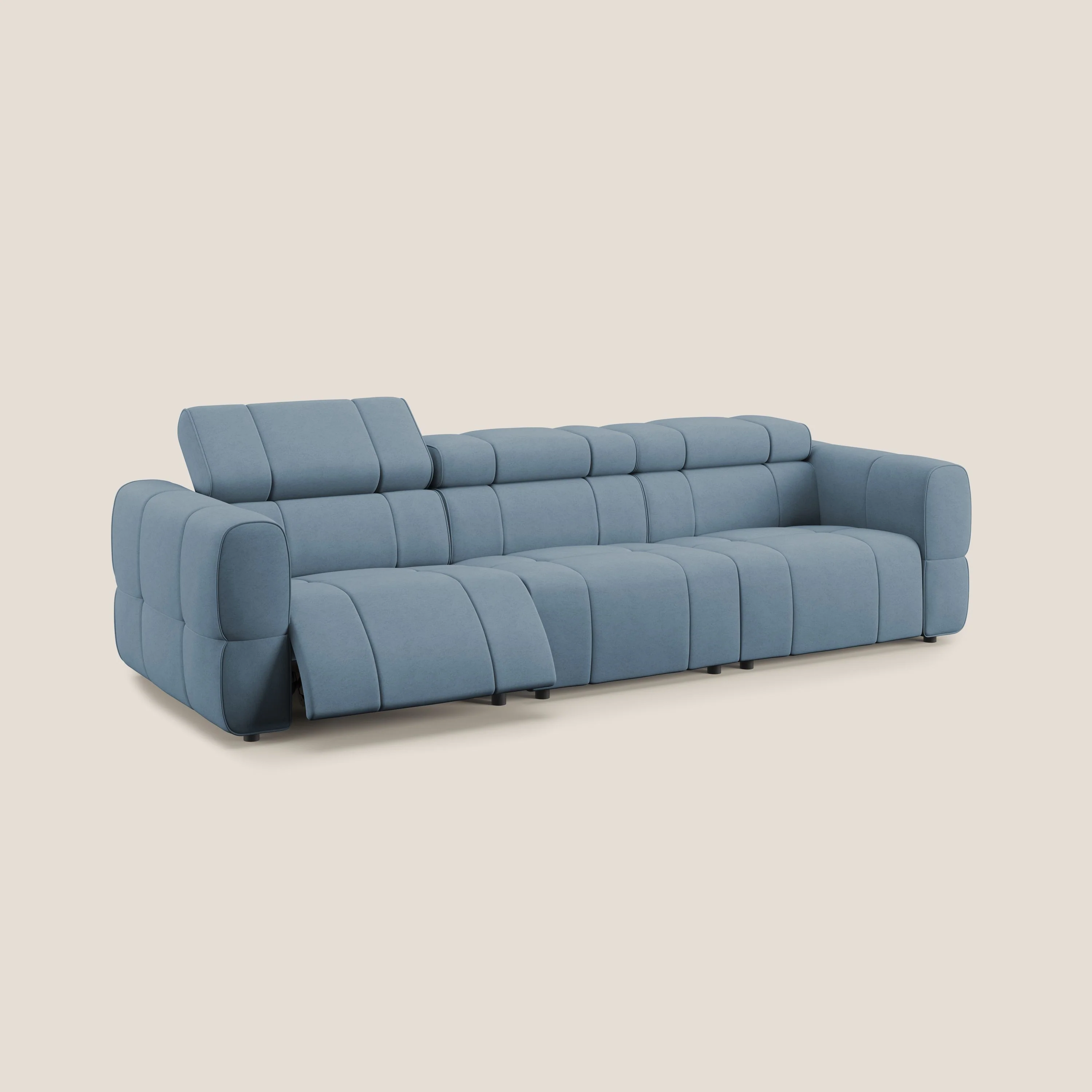 Giotto Canapé modulaire à  3 assises avec option relax électrique en microfibre imperméable effet velours T09 bleu gris - Image 2