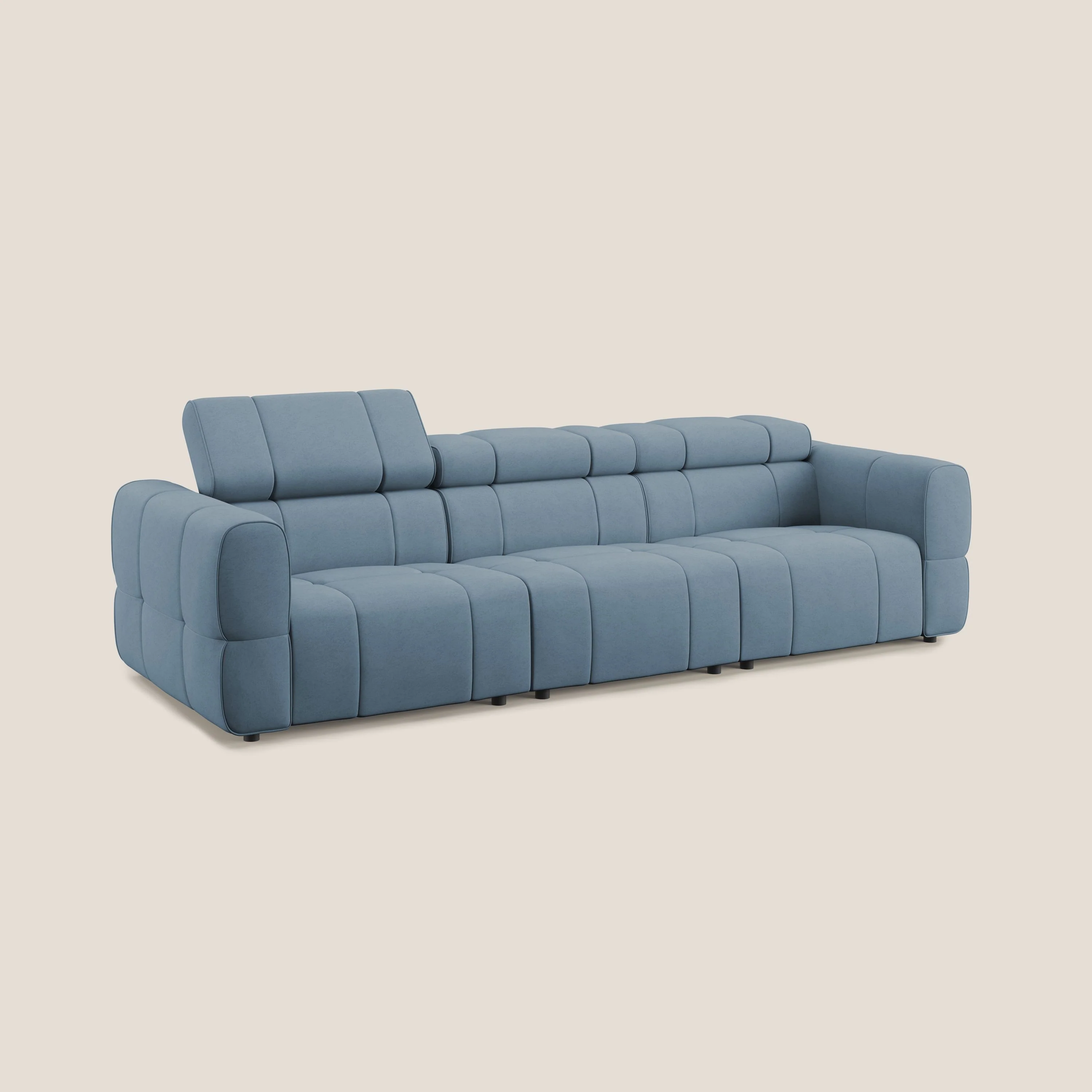 Giotto Canapé modulaire à  3 assises avec option relax électrique en microfibre imperméable effet velours T09 bleu gris - Image 3