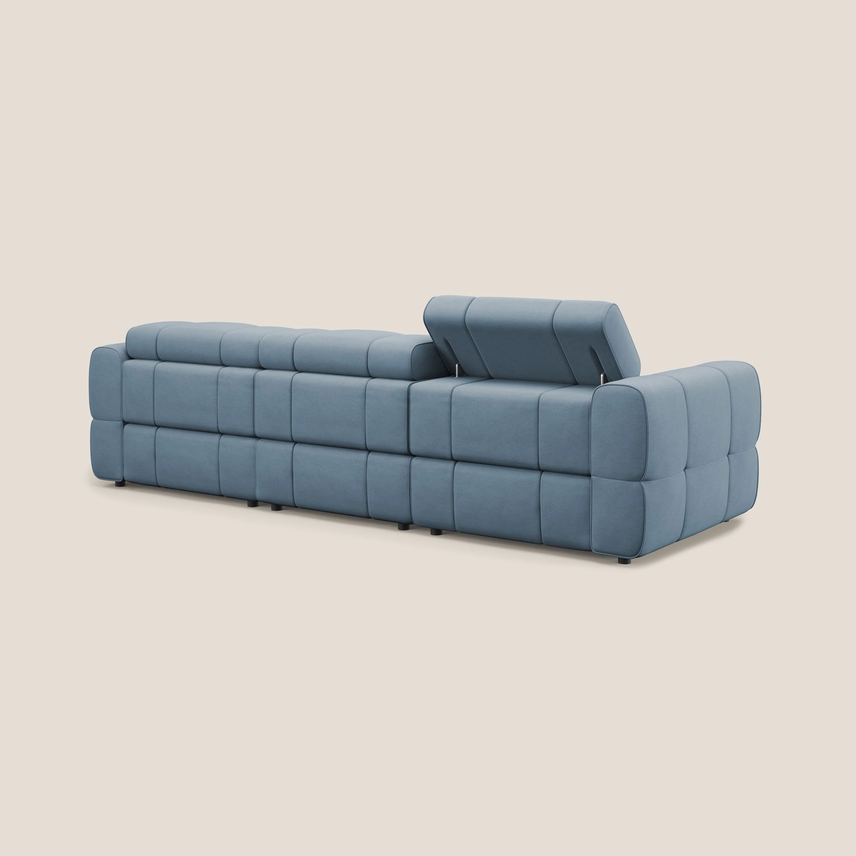 Giotto Canapé modulaire à  3 assises avec option relax électrique en microfibre imperméable effet velours T09 bleu gris - Image 4