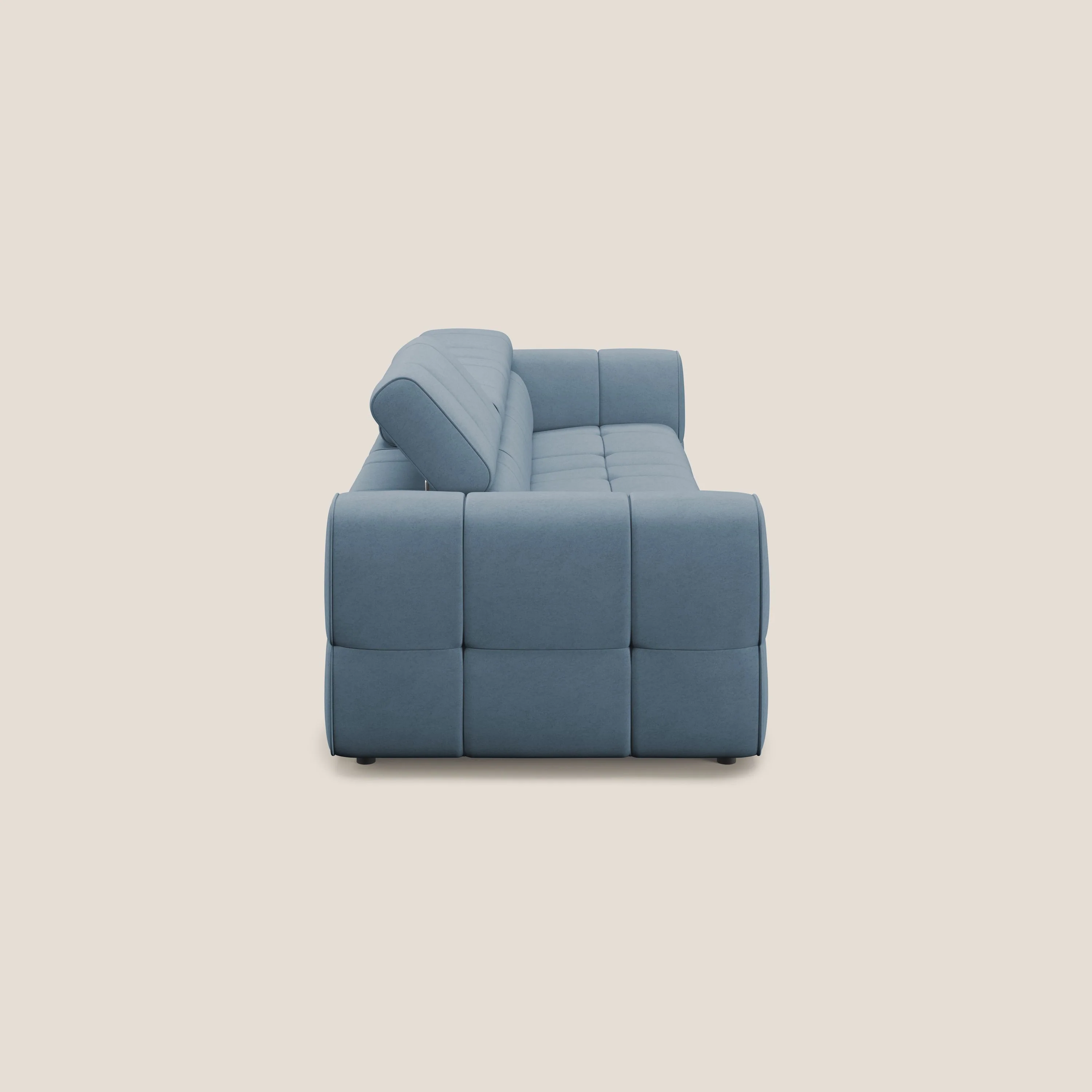 Giotto Canapé modulaire à  3 assises avec option relax électrique en microfibre imperméable effet velours T09 bleu gris - Image 5