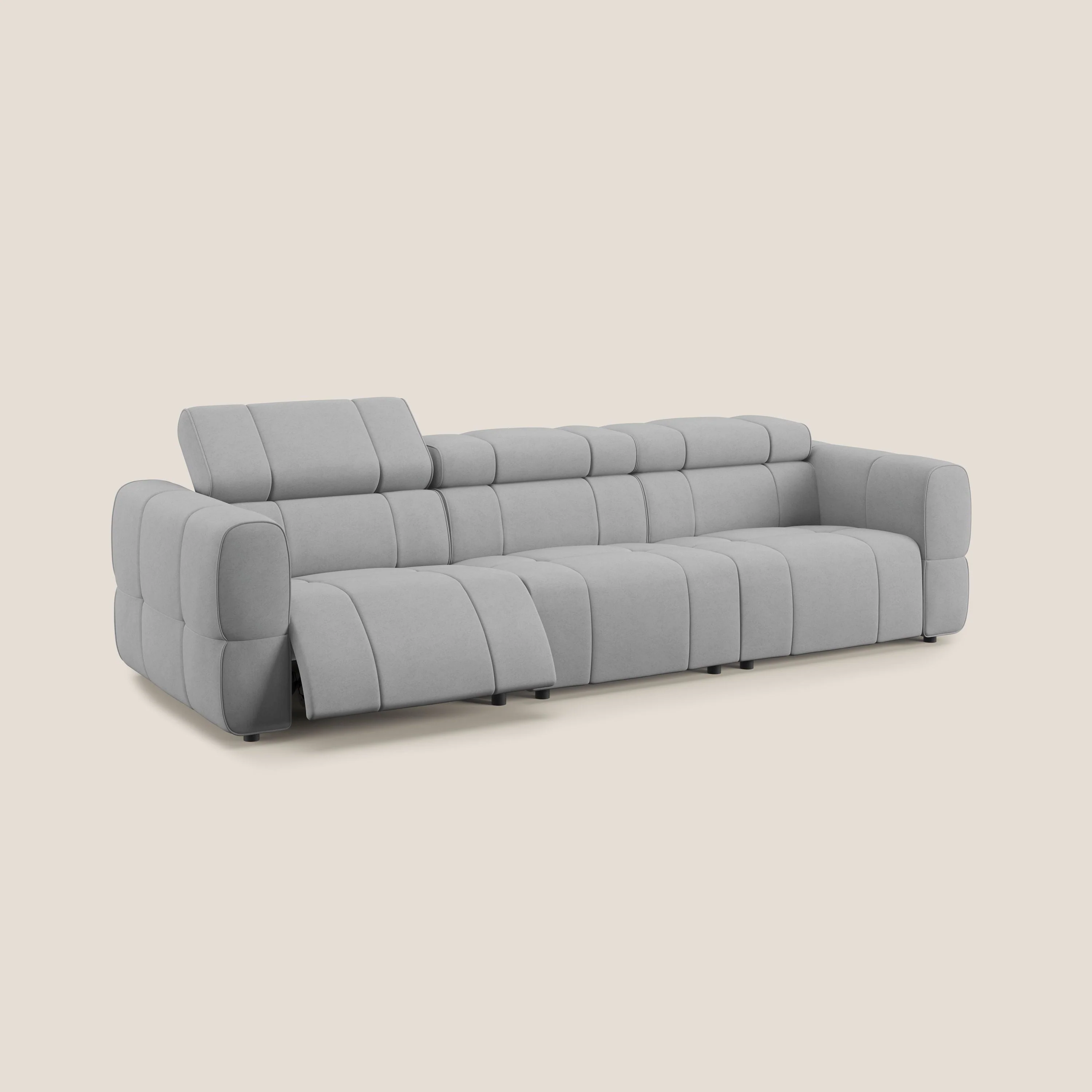 Giotto Canapé modulaire à  3 assises avec option relax électrique en microfibre imperméable effet velours T09 gris clair - Image 2